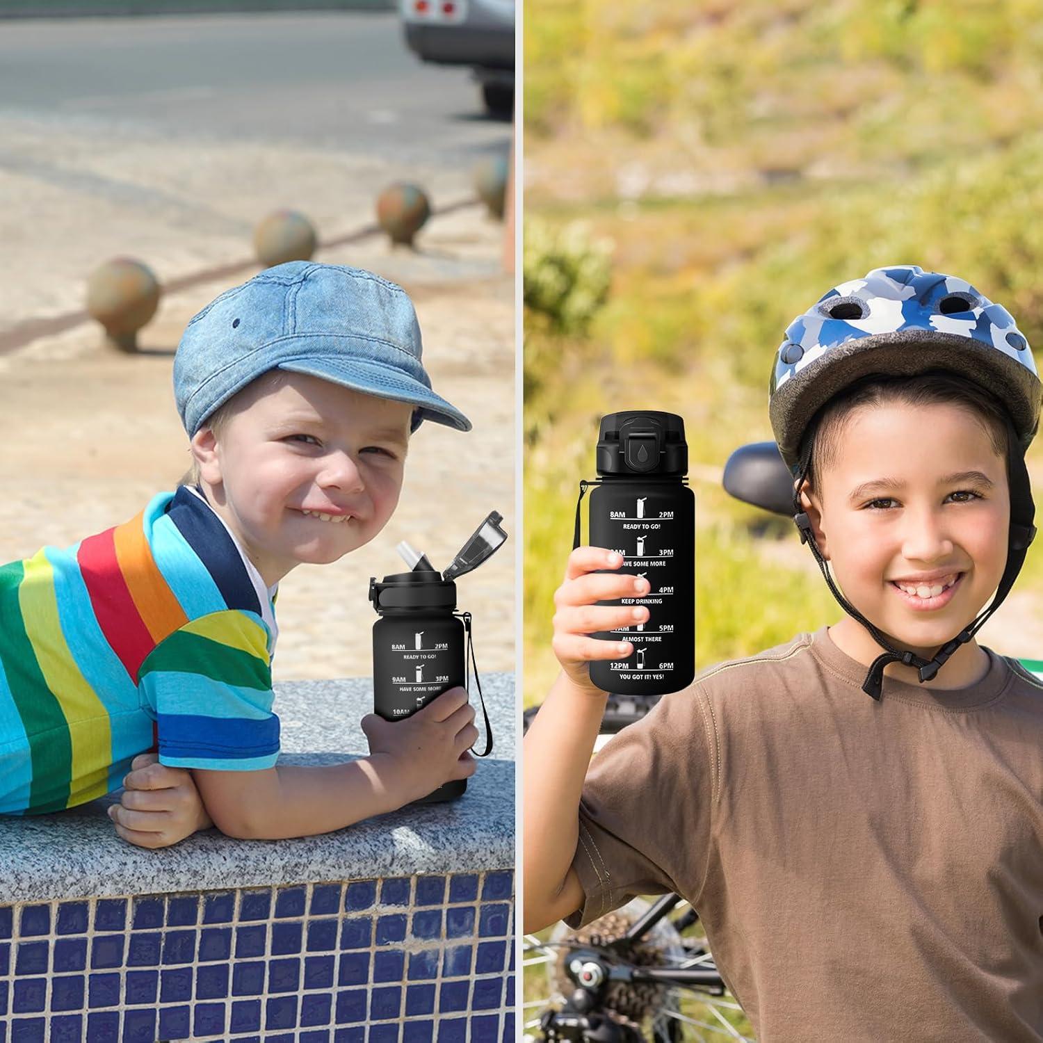image:imageGourde Sport Enfant 500ml Gourde Sport avec Paille Bouteille deau Sport tanche Bouteille Reutilisable Gourde pour 1 Journee Gourde Motivation pour Enfant Adulte Randonne lcole Fitness17oz500ml Paille Mat Noir
