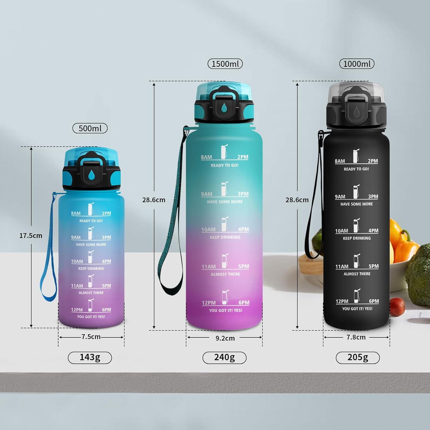 image:imageGourde Sport Enfant 500ml Gourde Sport avec Paille Bouteille deau Sport tanche Bouteille Reutilisable Gourde pour 1 Journee Gourde Motivation pour Enfant Adulte Randonne lcole Fitness32oz1000ml Paille Mat Noir