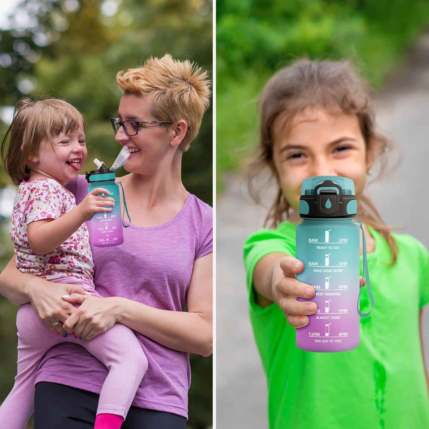 image:imageGourde Sport Enfant 500ml Gourde Sport avec Paille Bouteille deau Sport tanche Bouteille Reutilisable Gourde pour 1 Journee Gourde Motivation pour Enfant Adulte Randonne lcole Fitness17oz500ml Paille Vert Rose Clair