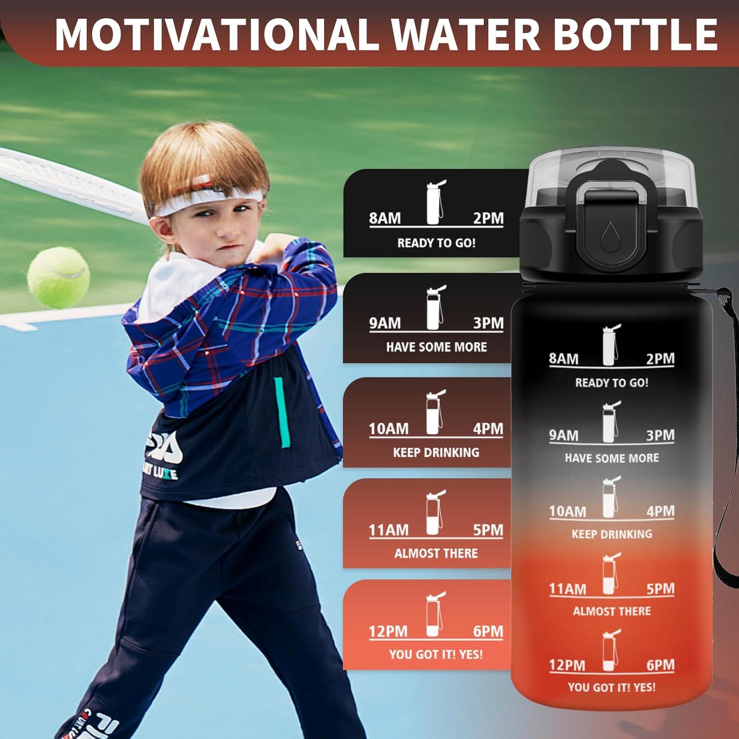 image:imageGourde Sport Enfant 500ml Gourde Sport avec Paille Bouteille deau Sport tanche Bouteille Reutilisable Gourde pour 1 Journee Gourde Motivation pour Enfant Adulte Randonne lcole Fitness17oz500ml Paille Noir Rouge