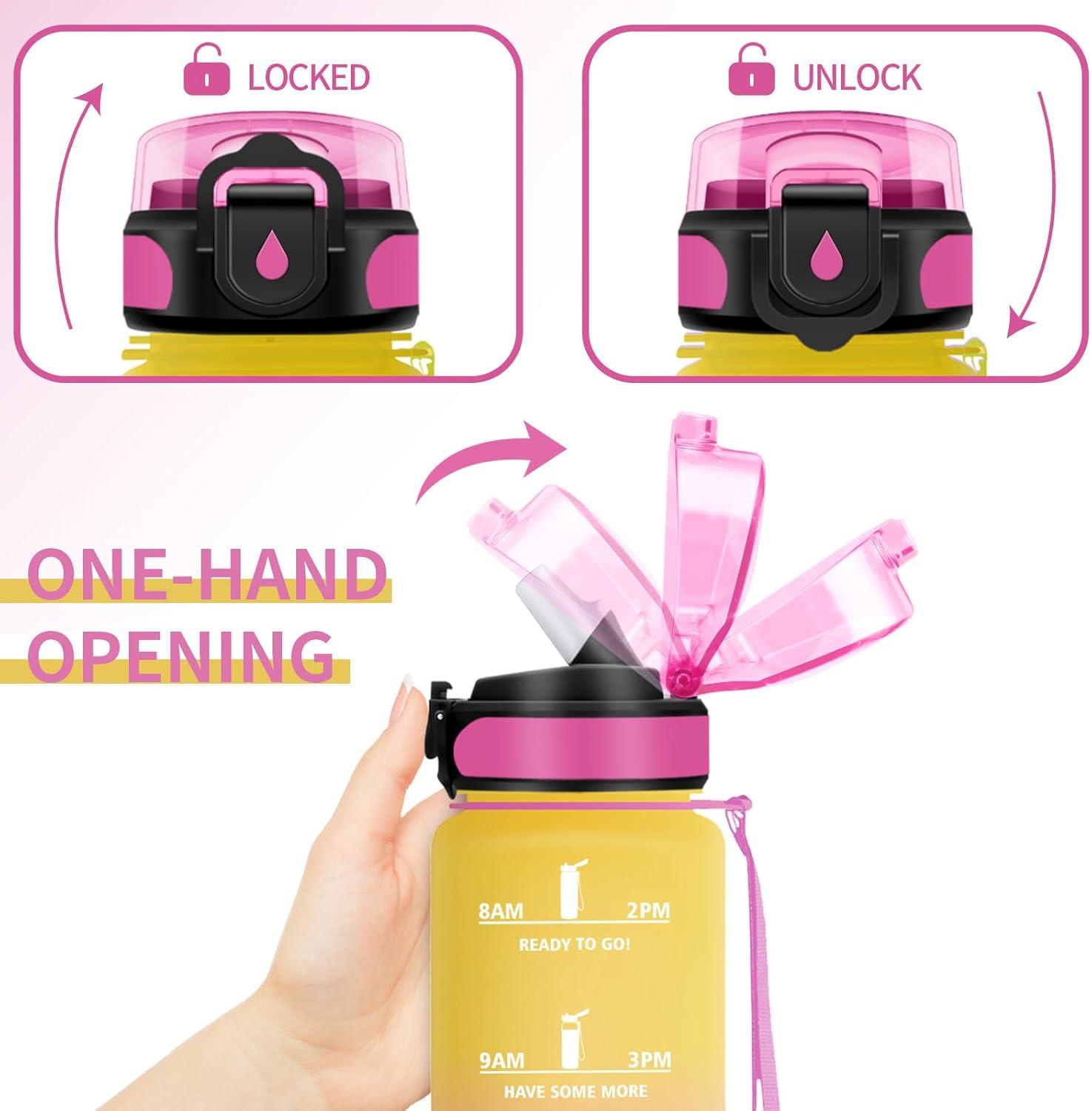 image:imageGourde Sport Enfant 500ml Gourde Sport avec Paille Bouteille deau Sport tanche Bouteille Reutilisable Gourde pour 1 Journee Gourde Motivation pour Enfant Adulte Randonne lcole Fitness32oz1000ml Paille Jaune Rose