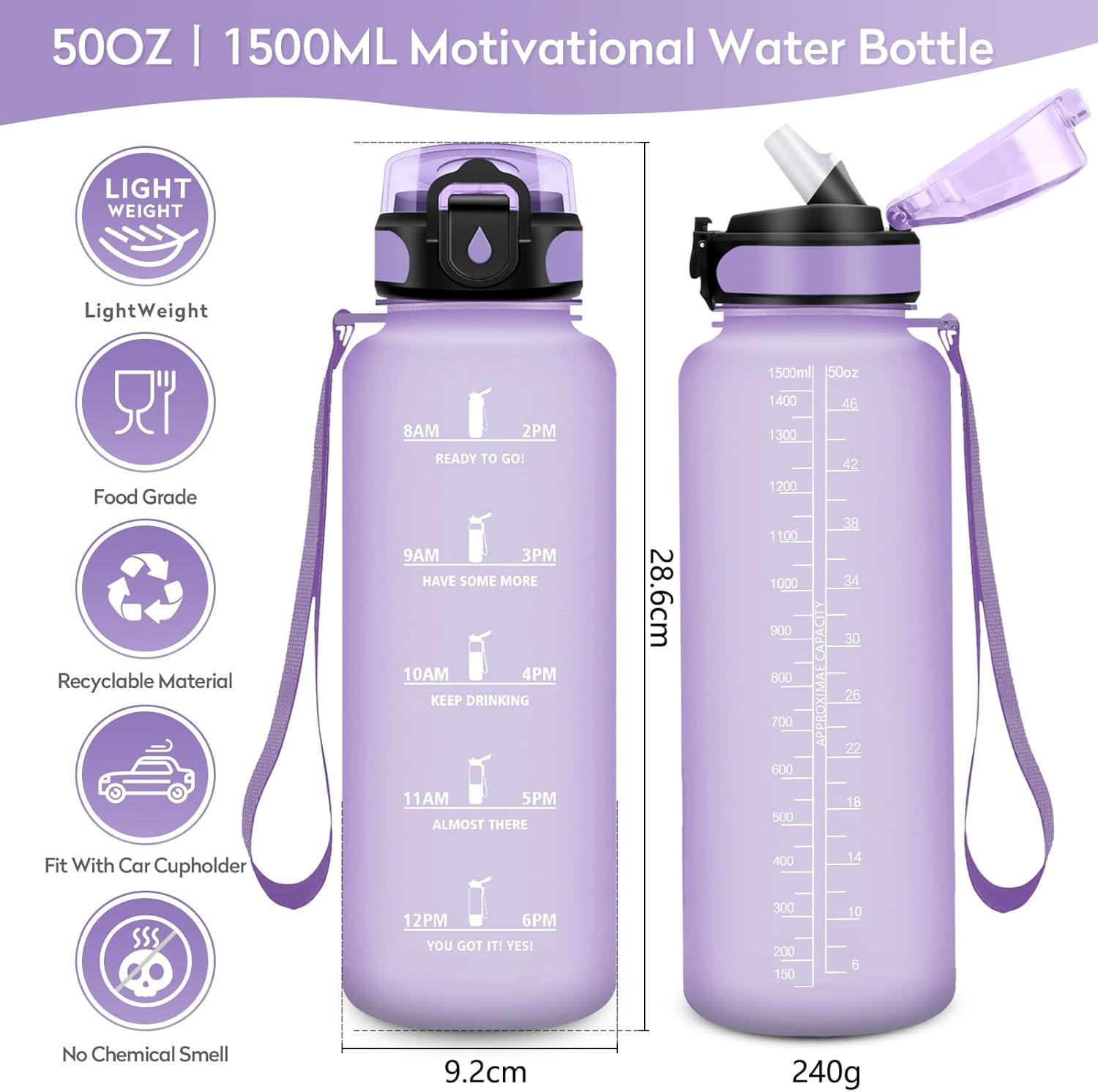 image:imageGourde Sport Enfant 500ml Gourde Sport avec Paille Bouteille deau Sport tanche Bouteille Reutilisable Gourde pour 1 Journee Gourde Motivation pour Enfant Adulte Randonne lcole Fitness50oz1500ml Paille Mat Violet Clair1