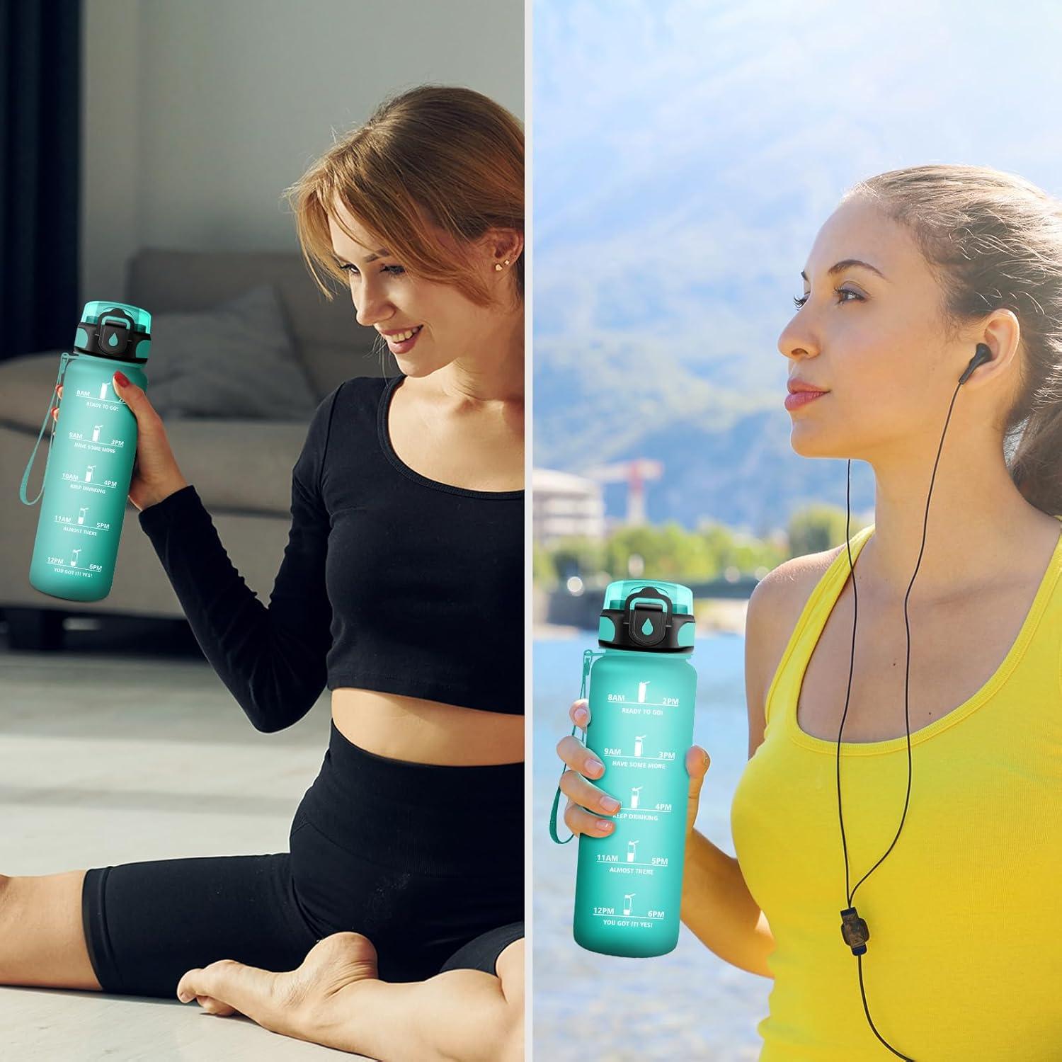 image:imageGourde Sport Enfant 500ml Gourde Sport avec Paille Bouteille deau Sport tanche Bouteille Reutilisable Gourde pour 1 Journee Gourde Motivation pour Enfant Adulte Randonne lcole Fitness32oz1000ml Paille Mat Bleuvert