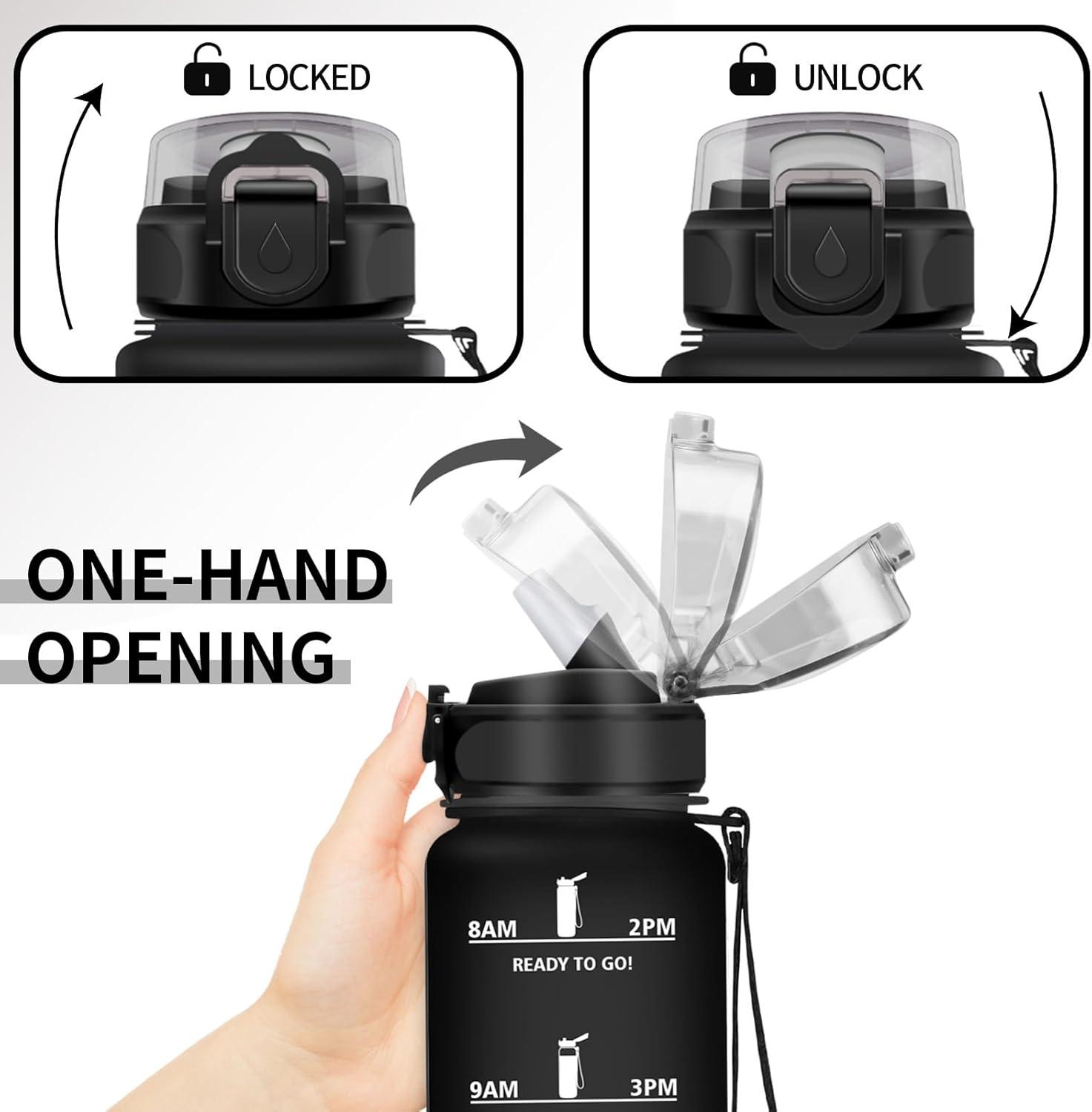 image:imageGourde Sport Enfant 500ml Gourde Sport avec Paille Bouteille deau Sport tanche Bouteille Reutilisable Gourde pour 1 Journee Gourde Motivation pour Enfant Adulte Randonne lcole Fitness32oz1000ml Paille Mat Noir