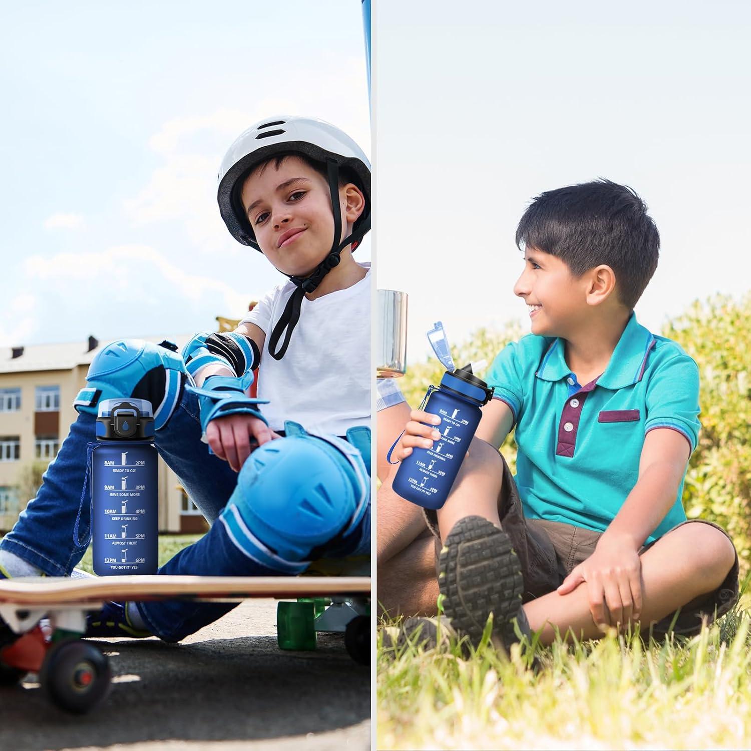 image:imageGourde Sport Enfant 500ml Gourde Sport avec Paille Bouteille deau Sport tanche Bouteille Reutilisable Gourde pour 1 Journee Gourde Motivation pour Enfant Adulte Randonne lcole Fitness17oz500ml Paille Mat Marine Bleu