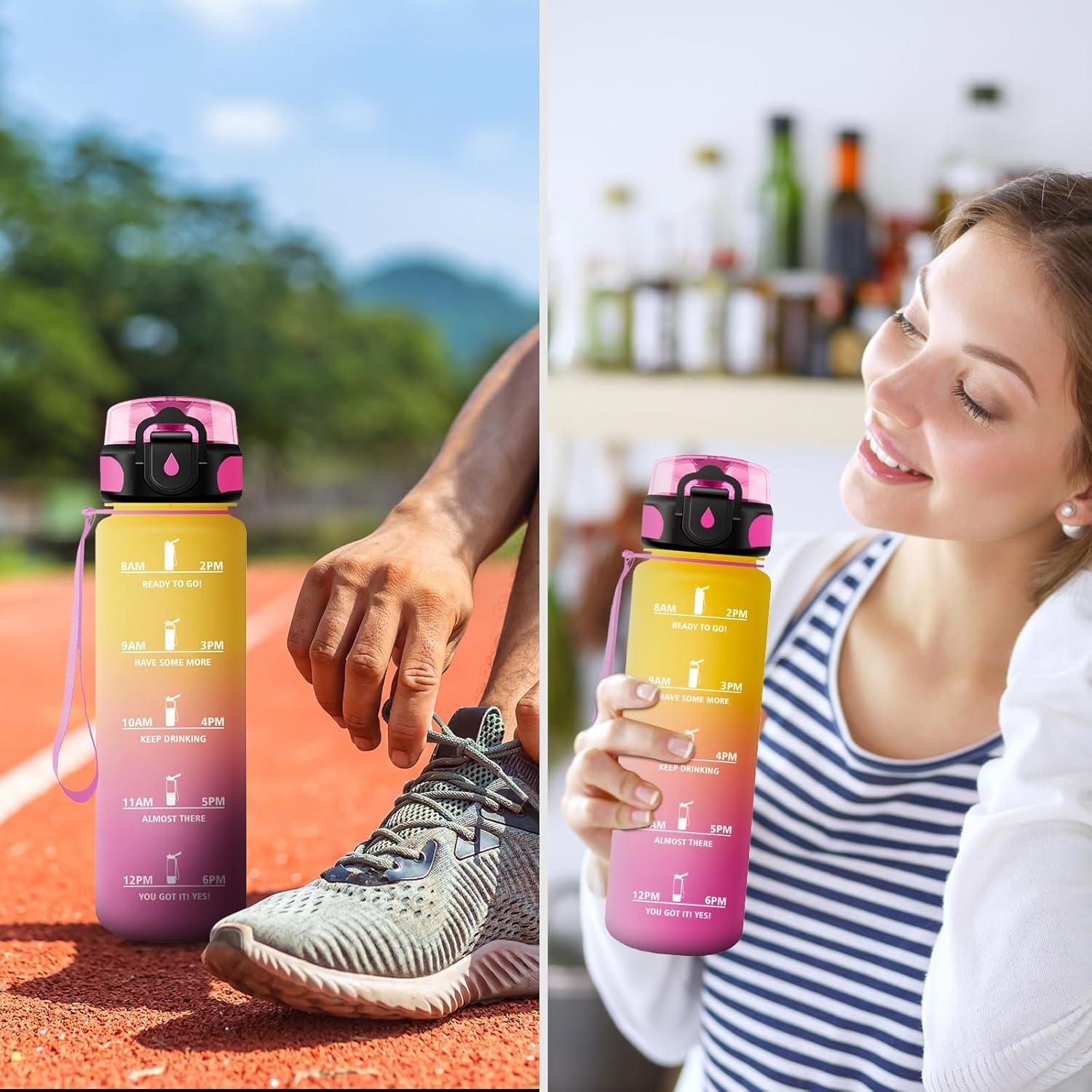image:imageGourde Sport Enfant 500ml Gourde Sport avec Paille Bouteille deau Sport tanche Bouteille Reutilisable Gourde pour 1 Journee Gourde Motivation pour Enfant Adulte Randonne lcole Fitness32oz1000ml Paille Jaune Rose