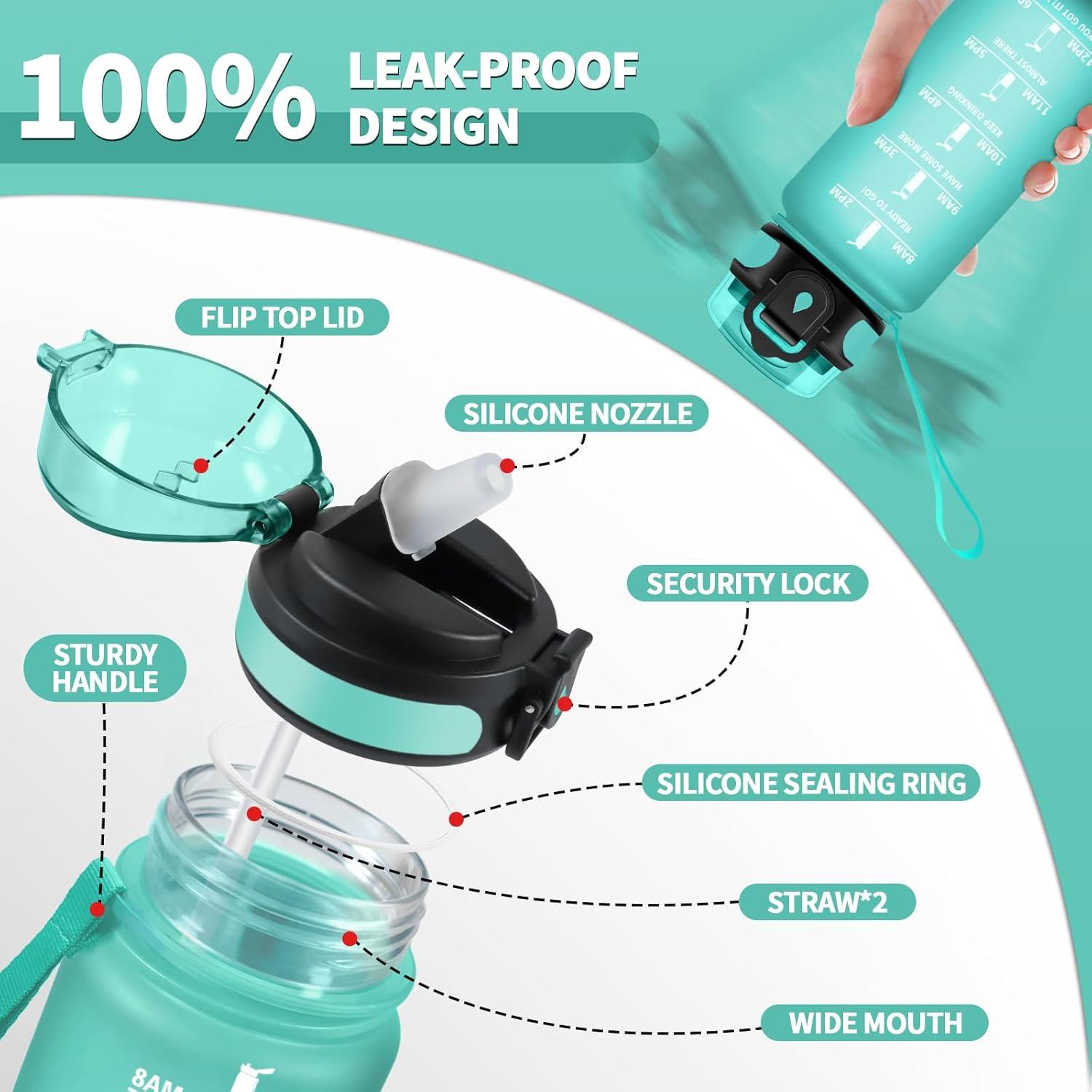 image:imageGourde Sport Enfant 500ml Gourde Sport avec Paille Bouteille deau Sport tanche Bouteille Reutilisable Gourde pour 1 Journee Gourde Motivation pour Enfant Adulte Randonne lcole Fitness17oz500ml Paille Mat Bleuvert