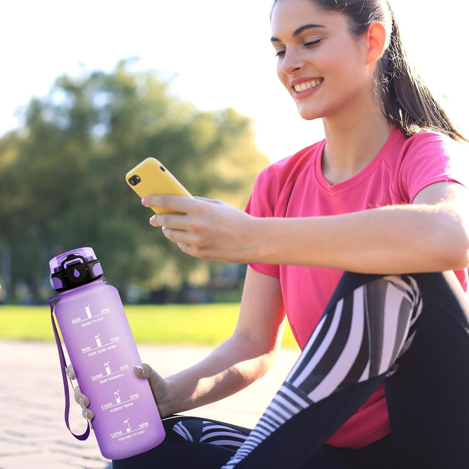 image:imageGourde Sport Enfant 500ml Gourde Sport avec Paille Bouteille deau Sport tanche Bouteille Reutilisable Gourde pour 1 Journee Gourde Motivation pour Enfant Adulte Randonne lcole Fitness50oz1500ml Paille Mat Violet Clair1