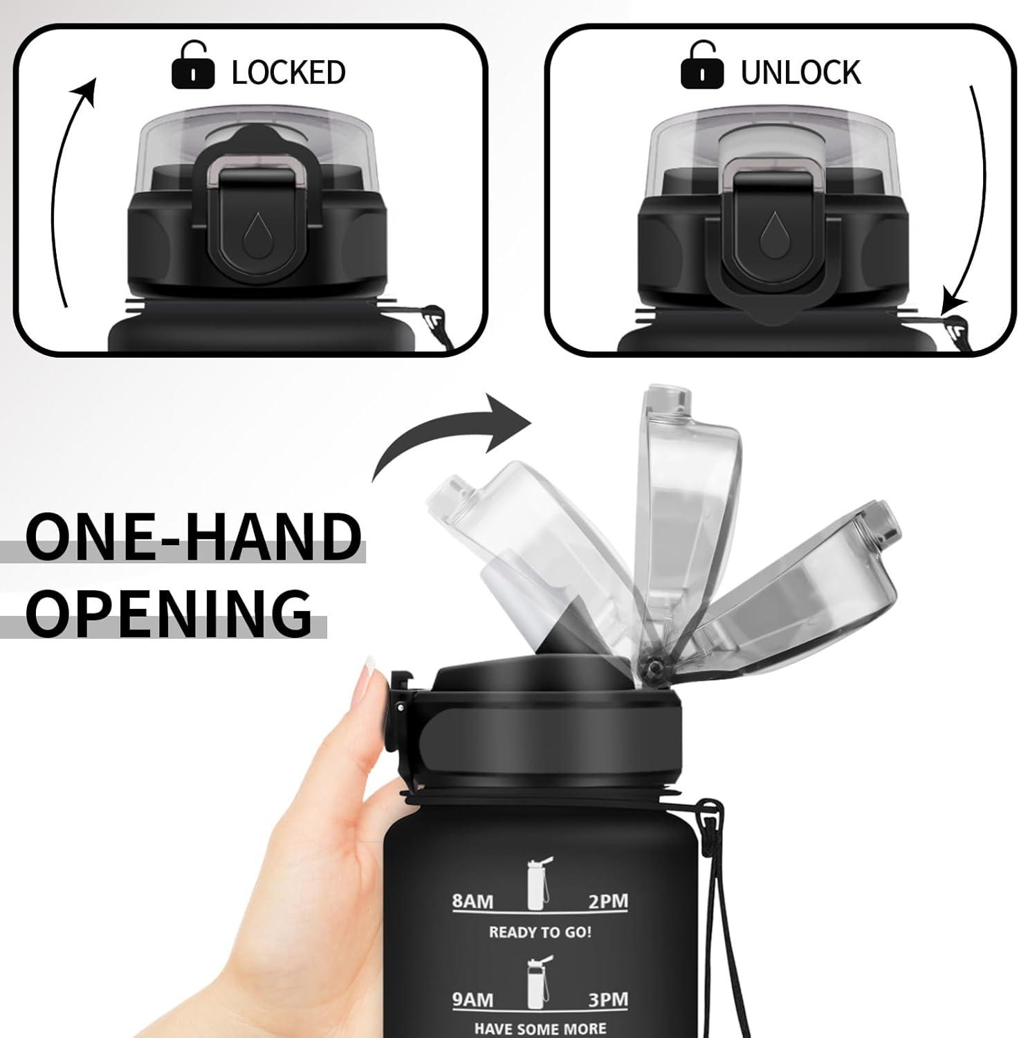 image:imageGourde Sport Enfant 500ml Gourde Sport avec Paille Bouteille deau Sport tanche Bouteille Reutilisable Gourde pour 1 Journee Gourde Motivation pour Enfant Adulte Randonne lcole Fitness17oz500ml Paille Mat Noir