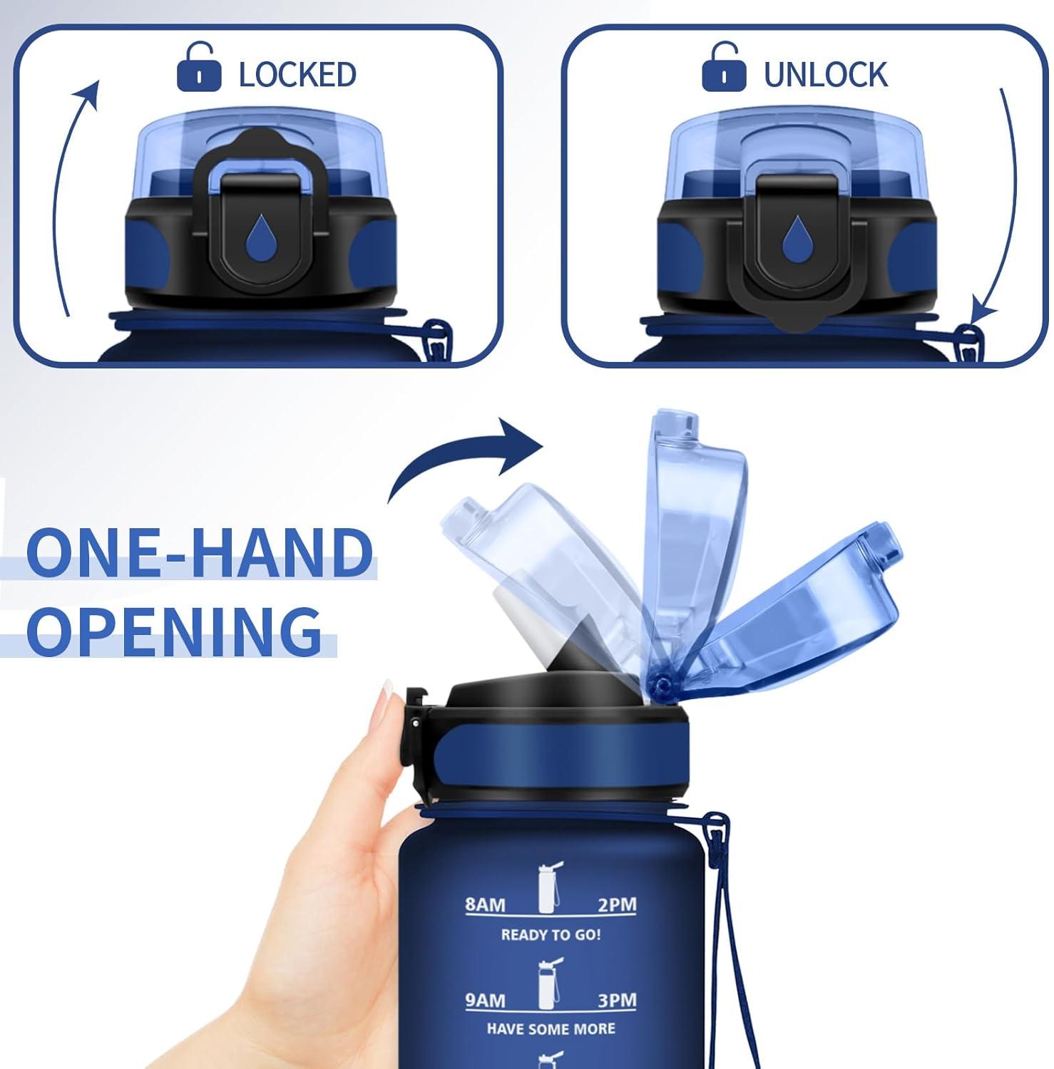 image:imageGourde Sport Enfant 500ml Gourde Sport avec Paille Bouteille deau Sport tanche Bouteille Reutilisable Gourde pour 1 Journee Gourde Motivation pour Enfant Adulte Randonne lcole Fitness17oz500ml Paille Mat Marine Bleu