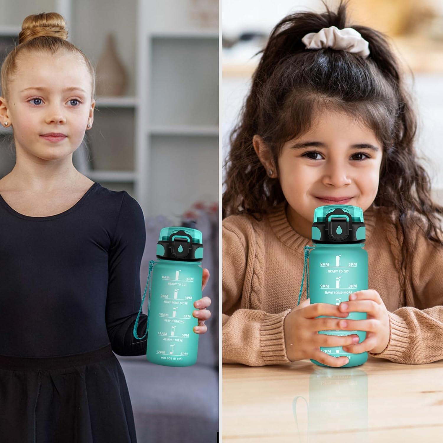 image:imageGourde Sport Enfant 500ml Gourde Sport avec Paille Bouteille deau Sport tanche Bouteille Reutilisable Gourde pour 1 Journee Gourde Motivation pour Enfant Adulte Randonne lcole Fitness17oz500ml Paille Mat Bleuvert
