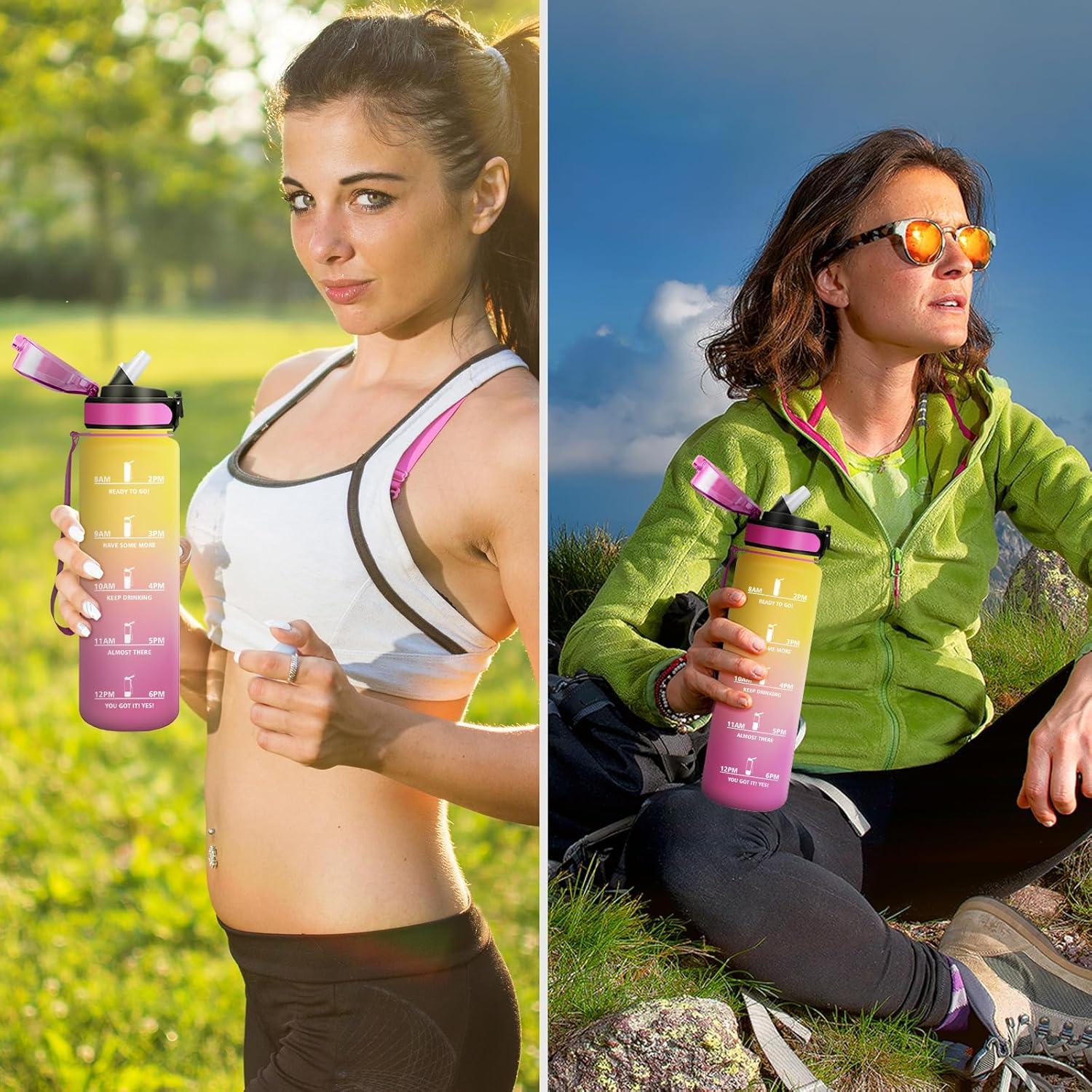 image:imageGourde Sport Enfant 500ml Gourde Sport avec Paille Bouteille deau Sport tanche Bouteille Reutilisable Gourde pour 1 Journee Gourde Motivation pour Enfant Adulte Randonne lcole Fitness32oz1000ml Paille Jaune Rose