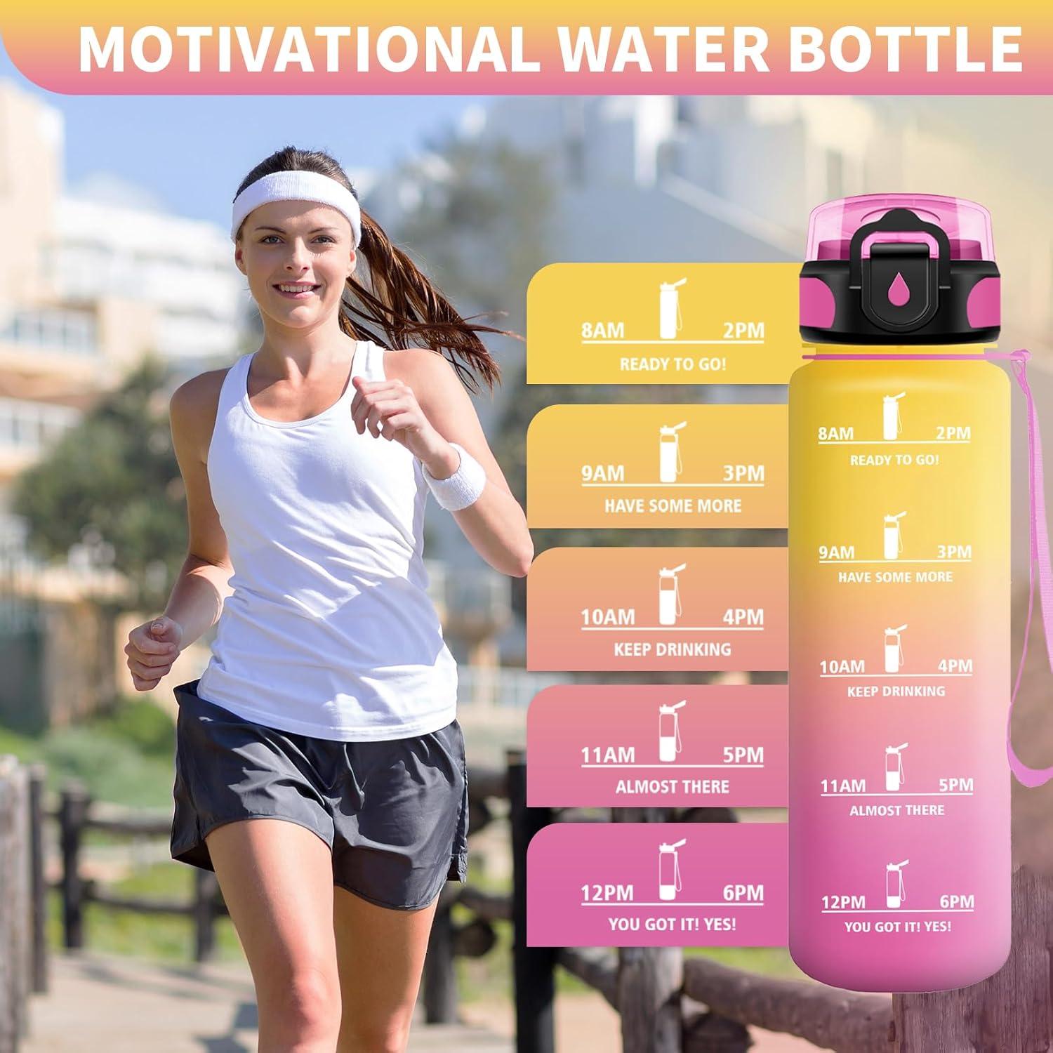 image:imageGourde Sport Enfant 500ml Gourde Sport avec Paille Bouteille deau Sport tanche Bouteille Reutilisable Gourde pour 1 Journee Gourde Motivation pour Enfant Adulte Randonne lcole Fitness32oz1000ml Paille Jaune Rose