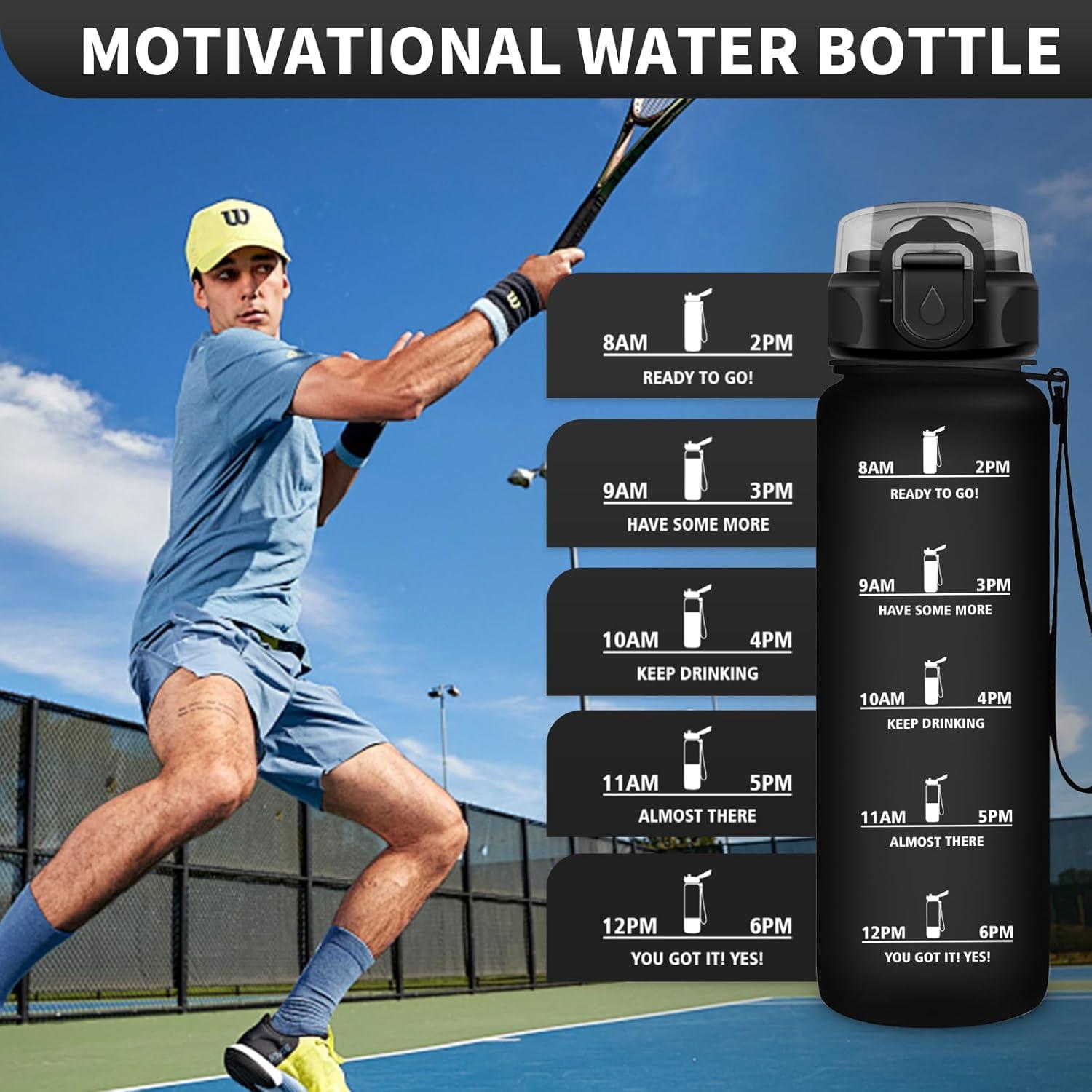image:imageGourde Sport Enfant 500ml Gourde Sport avec Paille Bouteille deau Sport tanche Bouteille Reutilisable Gourde pour 1 Journee Gourde Motivation pour Enfant Adulte Randonne lcole Fitness32oz1000ml Paille Mat Noir