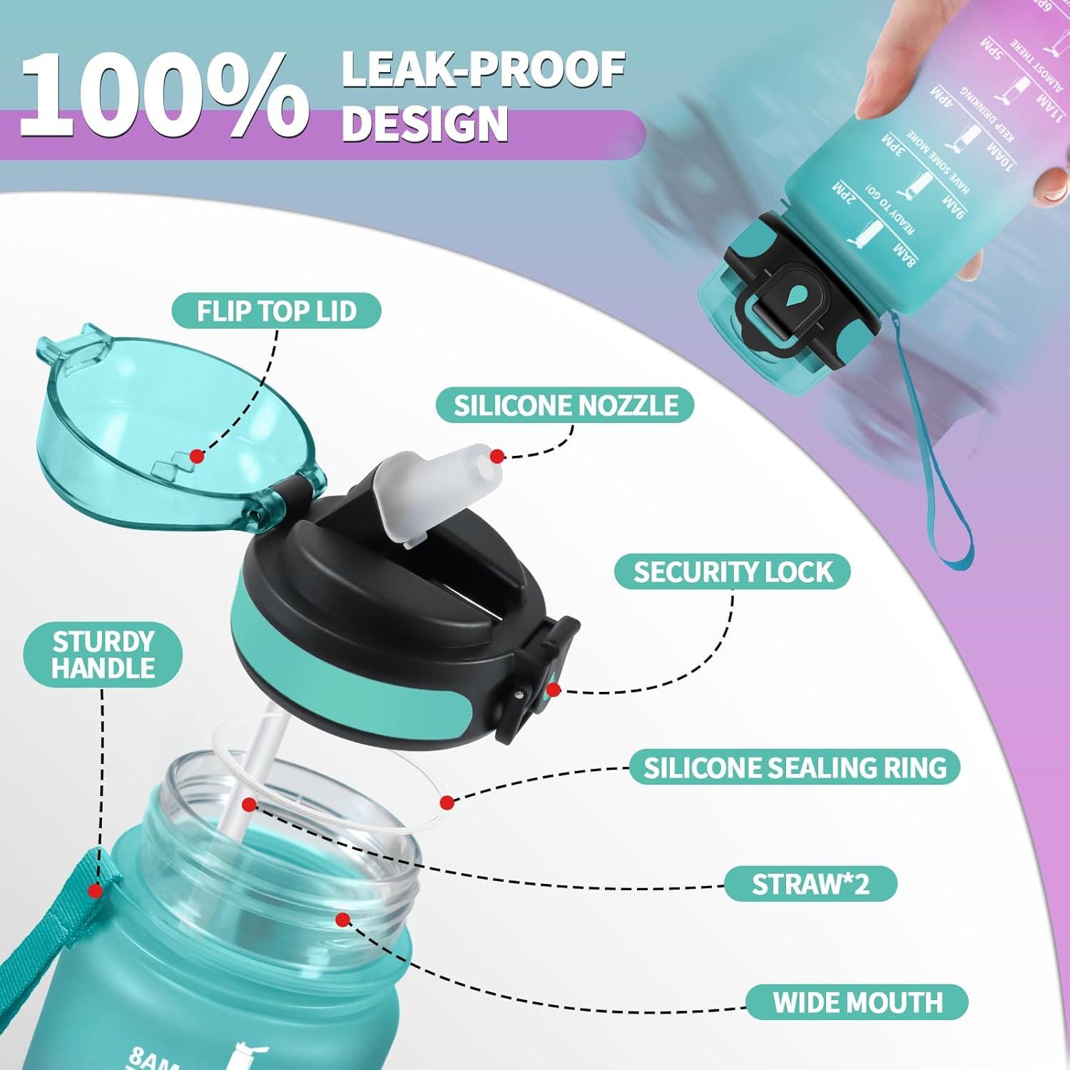 image:imageGourde Sport Enfant 500ml Gourde Sport avec Paille Bouteille deau Sport tanche Bouteille Reutilisable Gourde pour 1 Journee Gourde Motivation pour Enfant Adulte Randonne lcole Fitness17oz500ml Paille Vert Rose Clair