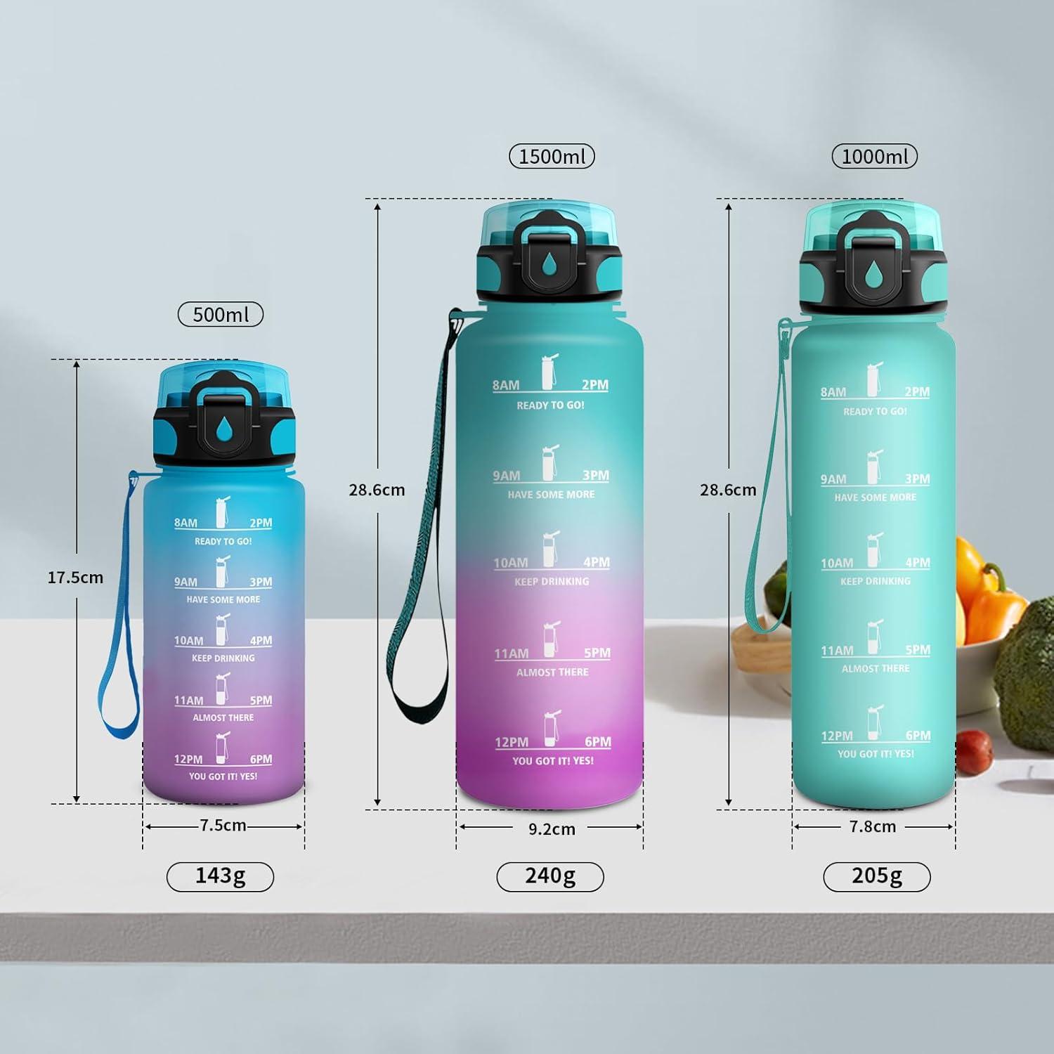 image:imageGourde Sport Enfant 500ml Gourde Sport avec Paille Bouteille deau Sport tanche Bouteille Reutilisable Gourde pour 1 Journee Gourde Motivation pour Enfant Adulte Randonne lcole Fitness32oz1000ml Paille Mat Bleuvert