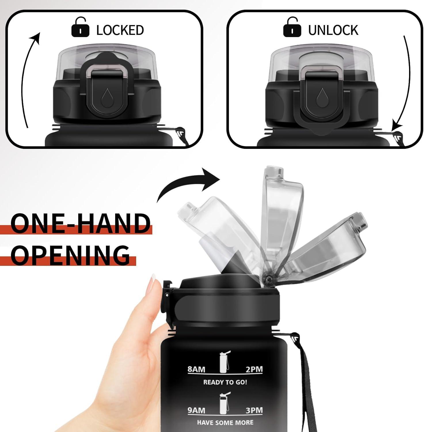 image:imageGourde Sport Enfant 500ml Gourde Sport avec Paille Bouteille deau Sport tanche Bouteille Reutilisable Gourde pour 1 Journee Gourde Motivation pour Enfant Adulte Randonne lcole Fitness17oz500ml Paille Noir Rouge