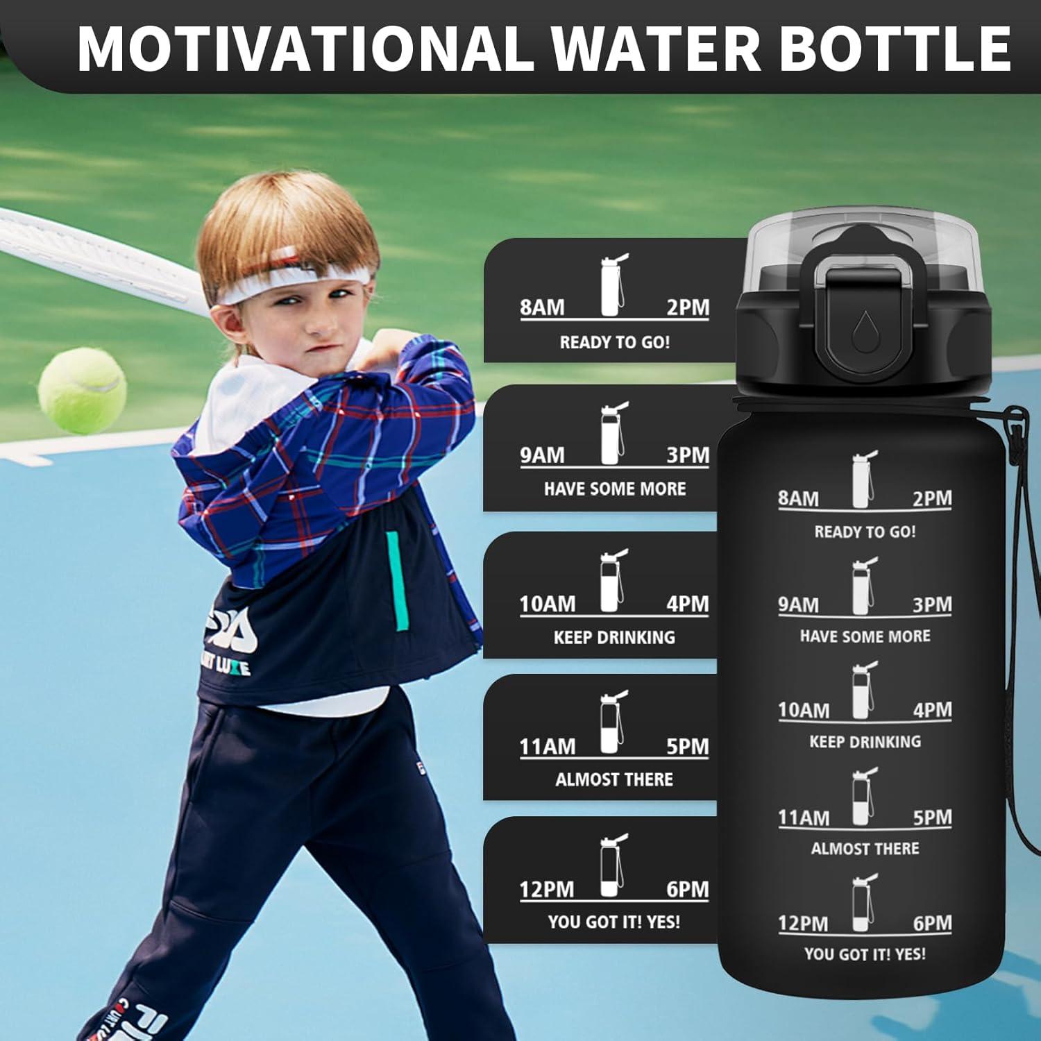 image:imageGourde Sport Enfant 500ml Gourde Sport avec Paille Bouteille deau Sport tanche Bouteille Reutilisable Gourde pour 1 Journee Gourde Motivation pour Enfant Adulte Randonne lcole Fitness17oz500ml Paille Mat Noir