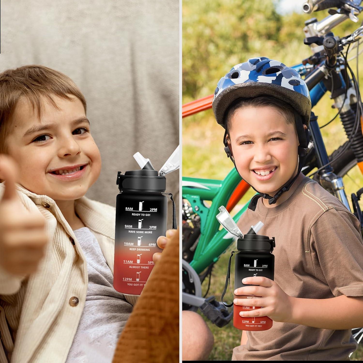 image:imageGourde Sport Enfant 500ml Gourde Sport avec Paille Bouteille deau Sport tanche Bouteille Reutilisable Gourde pour 1 Journee Gourde Motivation pour Enfant Adulte Randonne lcole Fitness17oz500ml Paille Noir Rouge