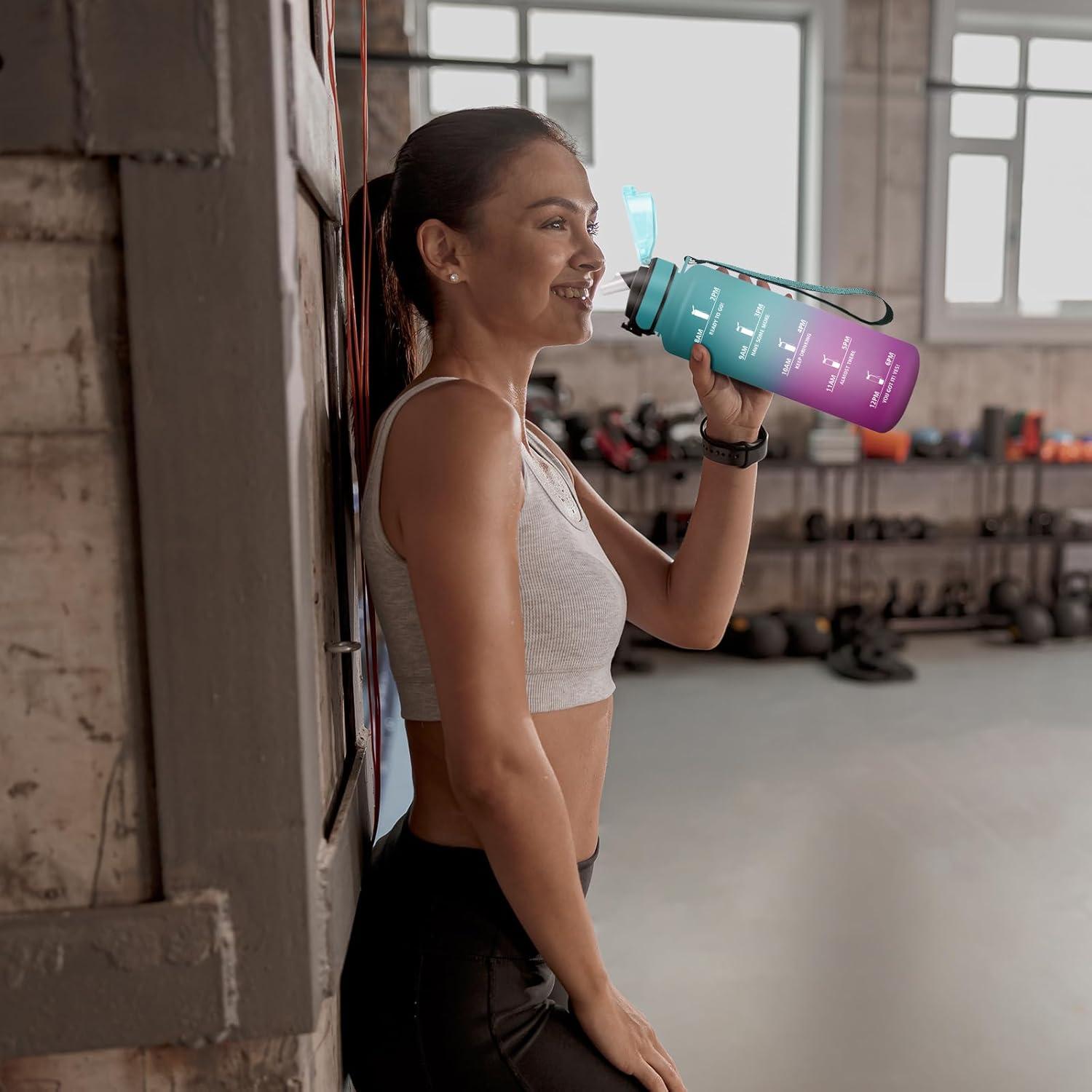 image:imageGourde Sport Enfant 500ml Gourde Sport avec Paille Bouteille deau Sport tanche Bouteille Reutilisable Gourde pour 1 Journee Gourde Motivation pour Enfant Adulte Randonne lcole Fitness50oz1500ml Paille Vert Rose Clair1