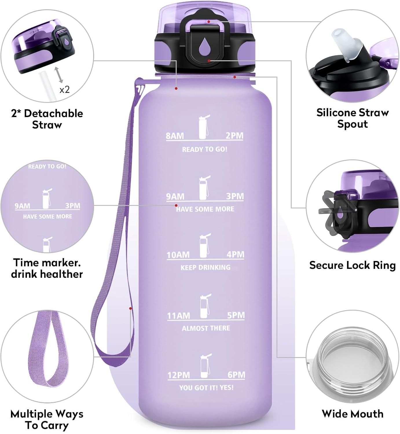 image:imageGourde Sport Enfant 500ml Gourde Sport avec Paille Bouteille deau Sport tanche Bouteille Reutilisable Gourde pour 1 Journee Gourde Motivation pour Enfant Adulte Randonne lcole Fitness50oz1500ml Paille Mat Violet Clair1