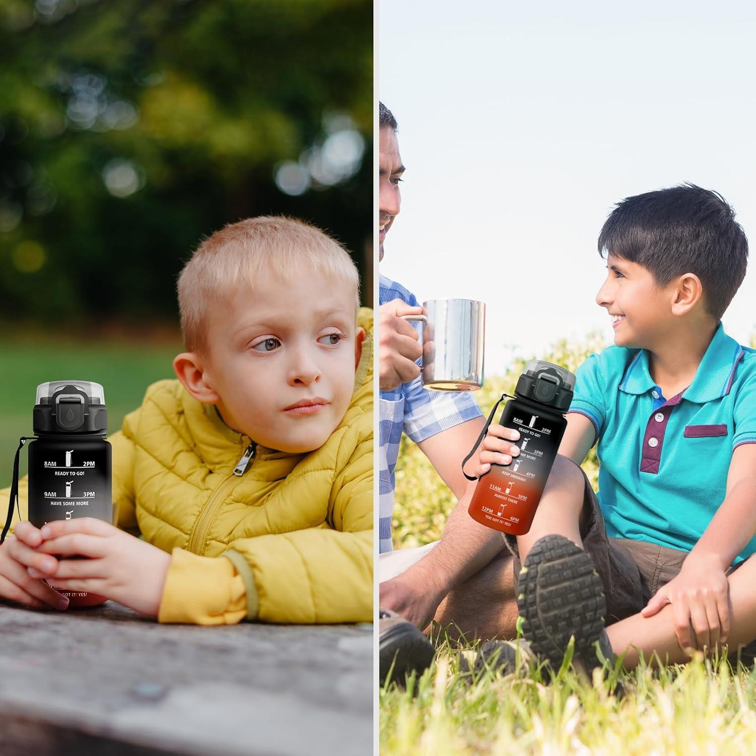 image:imageGourde Sport Enfant 500ml Gourde Sport avec Paille Bouteille deau Sport tanche Bouteille Reutilisable Gourde pour 1 Journee Gourde Motivation pour Enfant Adulte Randonne lcole Fitness17oz500ml Paille Noir Rouge