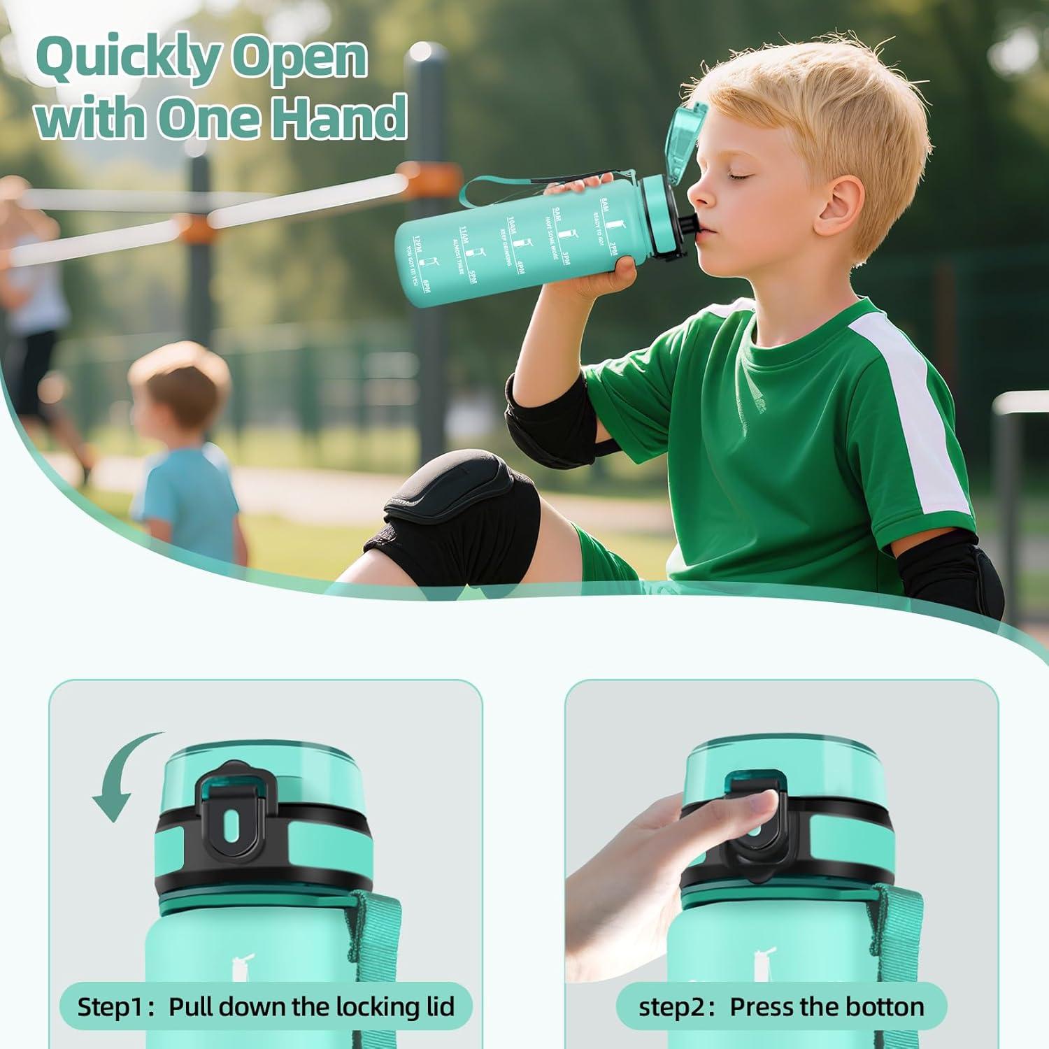 image:imageHoneyHolly Gourde 1L Rutilisable Gourde Sport Marqueur Horaire Bouteille Eau tanche Portable Water Bottle pour Salle de Sport Vlo Bureau Extrieur coleBleu Vert 500ml