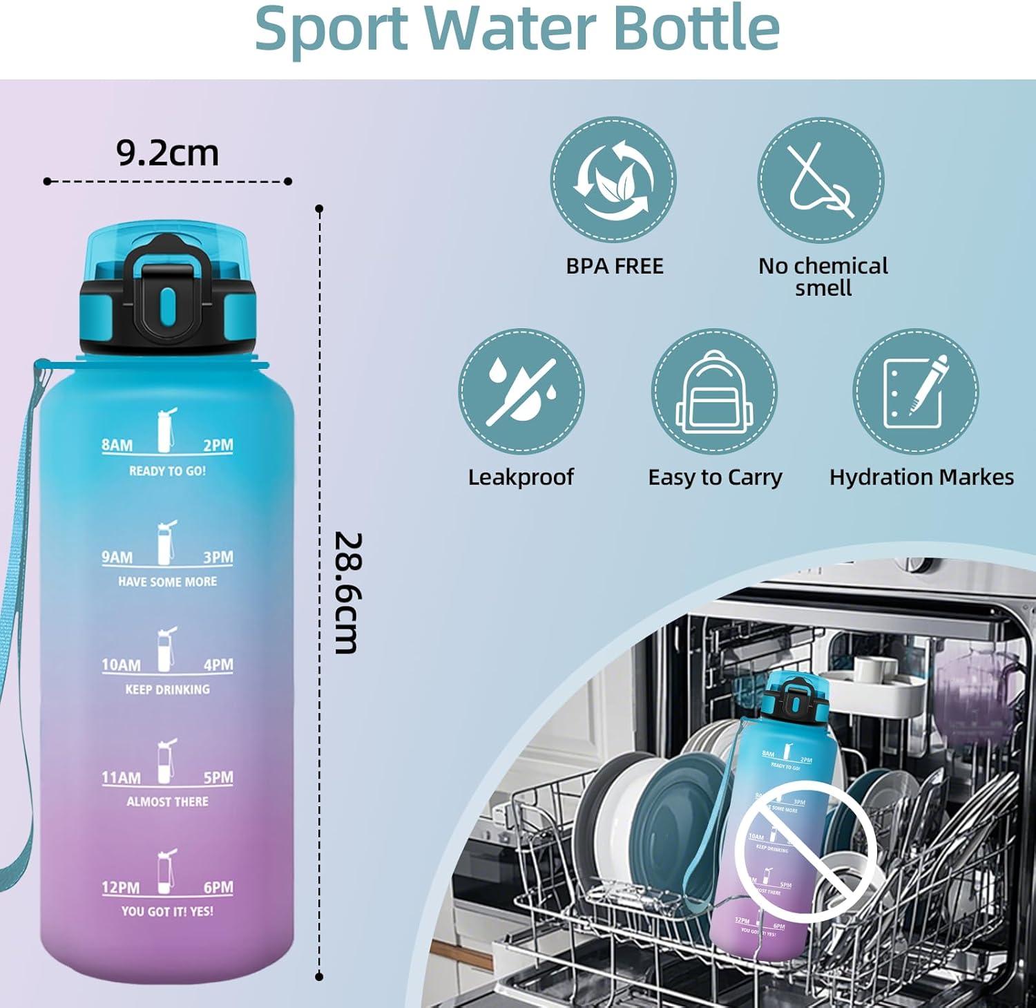 image:imageHoneyHolly Gourde 1L Rutilisable Gourde Sport Marqueur Horaire Bouteille Eau tanche Portable Water Bottle pour Salle de Sport Vlo Bureau Extrieur coleBleu Violet 1500ml