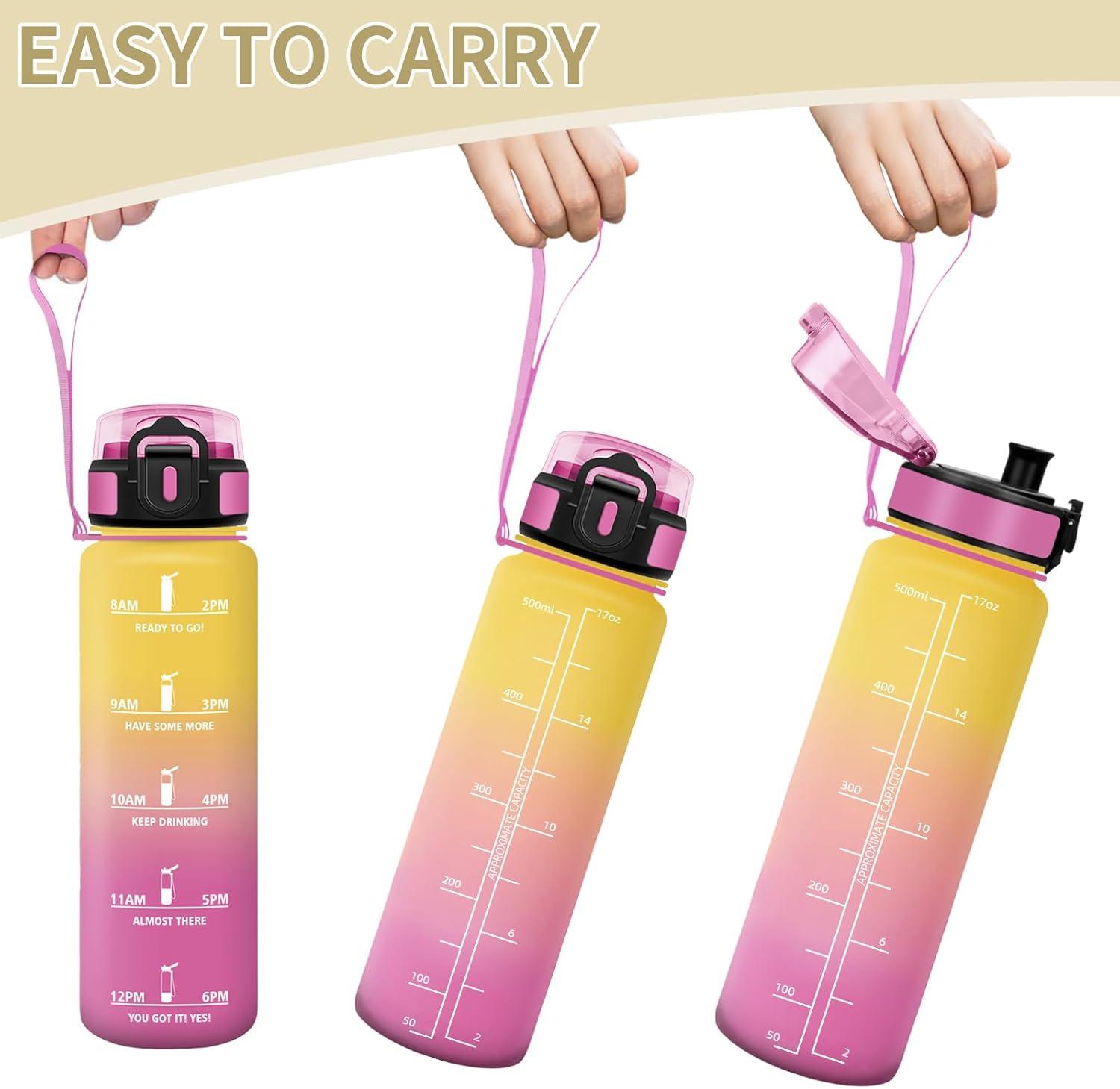 image:imageHoneyHolly Gourde 1L Rutilisable Gourde Sport Marqueur Horaire Bouteille Eau tanche Portable Water Bottle pour Salle de Sport Vlo Bureau Extrieur coleVertical Round Bar Open Button500ml