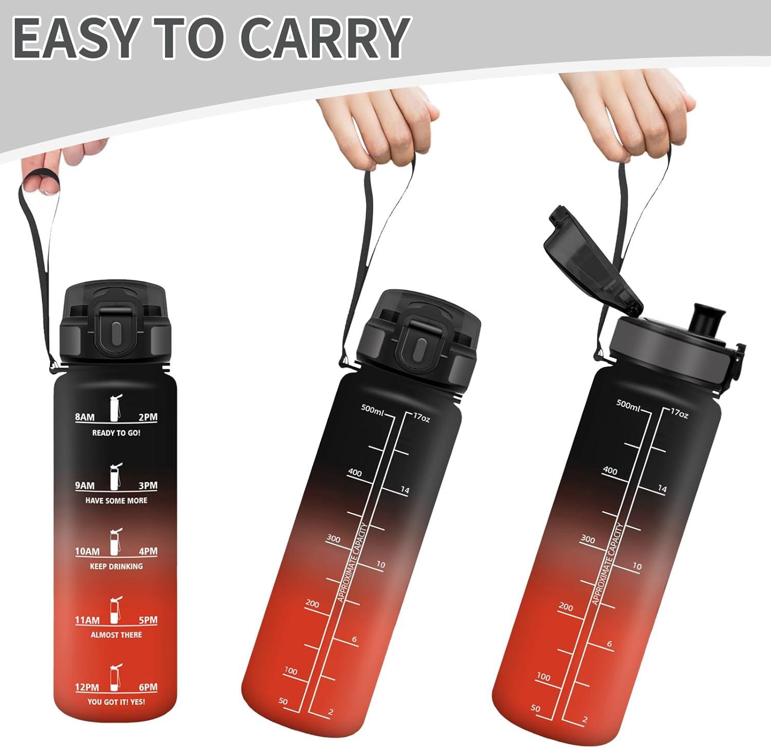 image:imageHoneyHolly Gourde 1L Rutilisable Gourde Sport Marqueur Horaire Bouteille Eau tanche Portable Water Bottle pour Salle de Sport Vlo Bureau Extrieur coleNoir Rouge 500ml