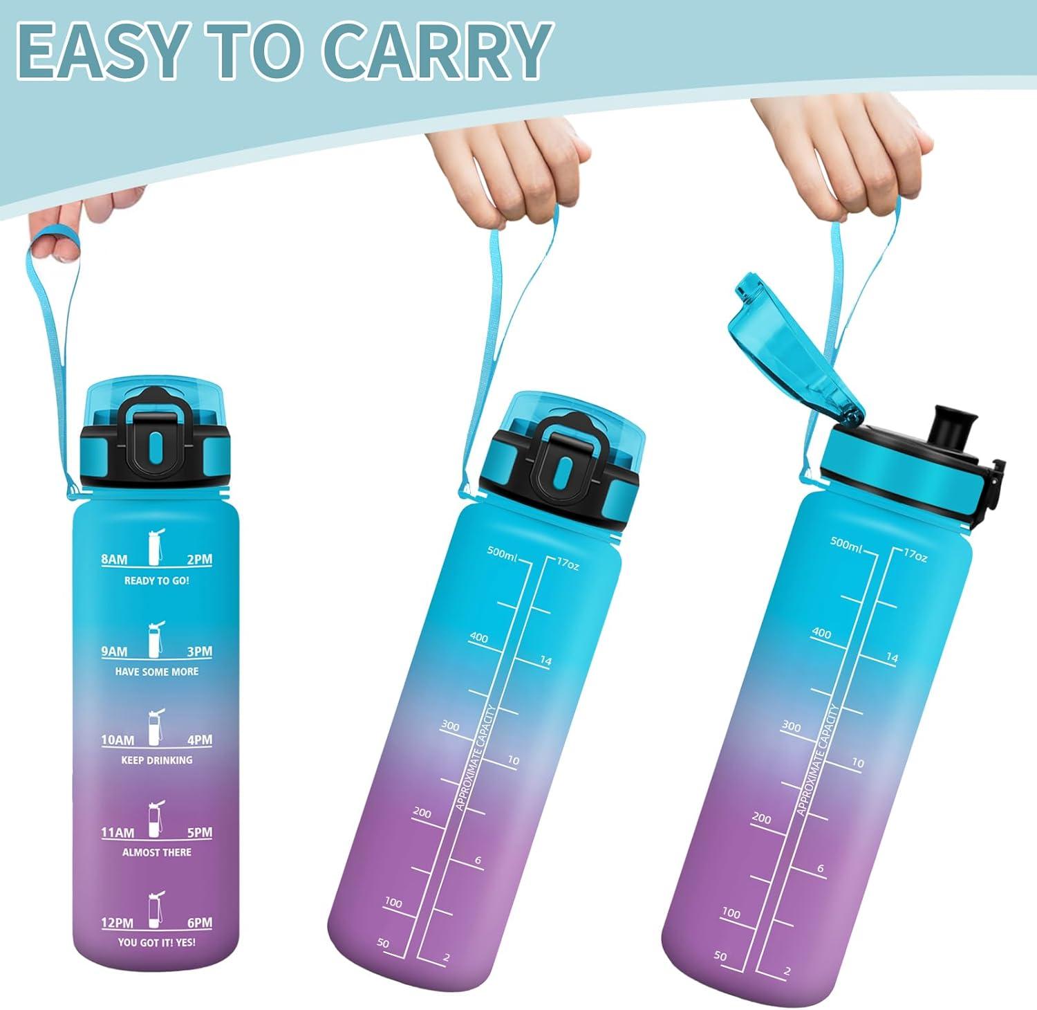 image:imageHoneyHolly Gourde 1L Rutilisable Gourde Sport Marqueur Horaire Bouteille Eau tanche Portable Water Bottle pour Salle de Sport Vlo Bureau Extrieur coleBleu Violet 500ml