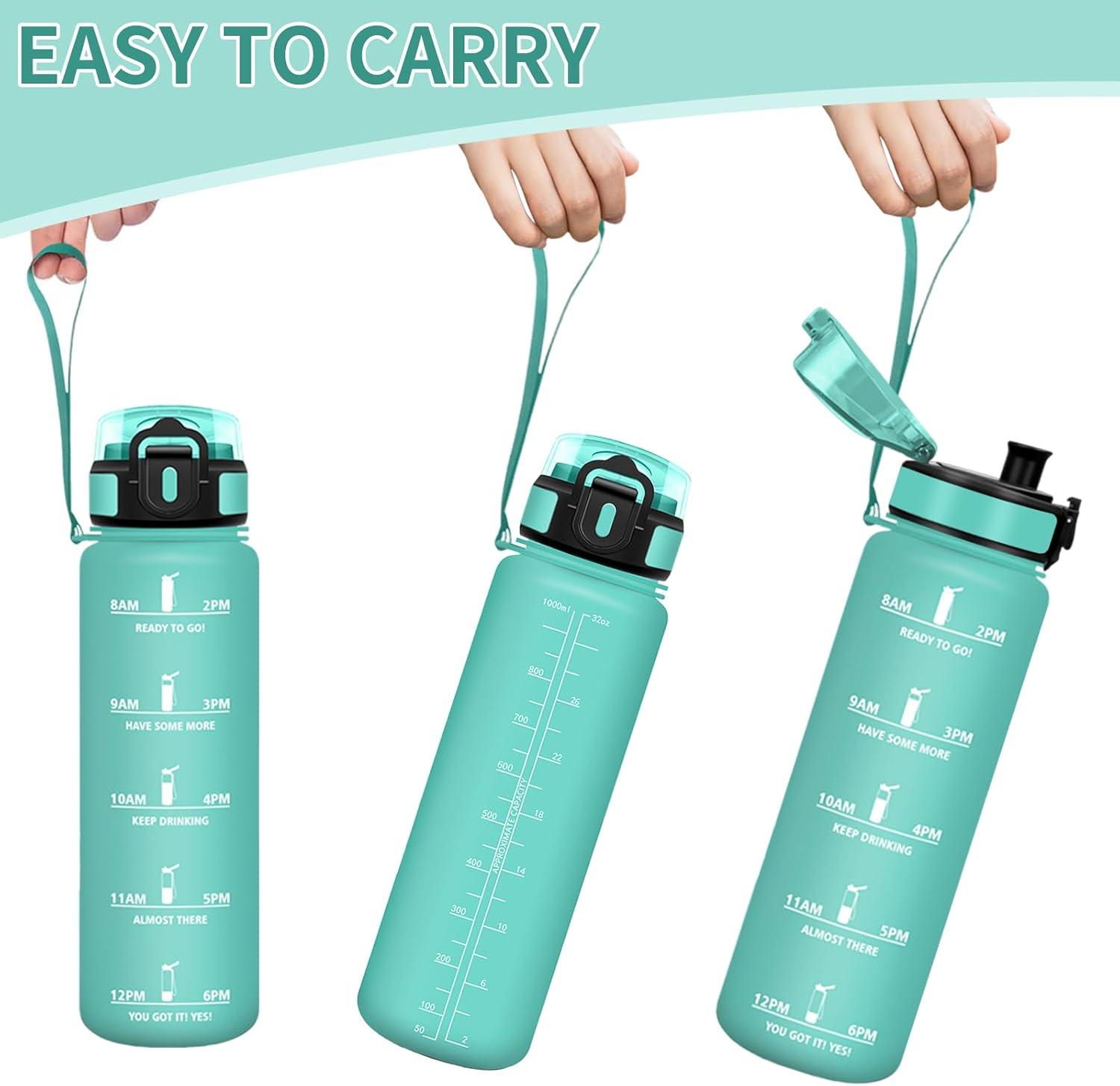 image:imageHoneyHolly Gourde 1L Rutilisable Gourde Sport Marqueur Horaire Bouteille Eau tanche Portable Water Bottle pour Salle de Sport Vlo Bureau Extrieur coleBleu Vert 1000ml