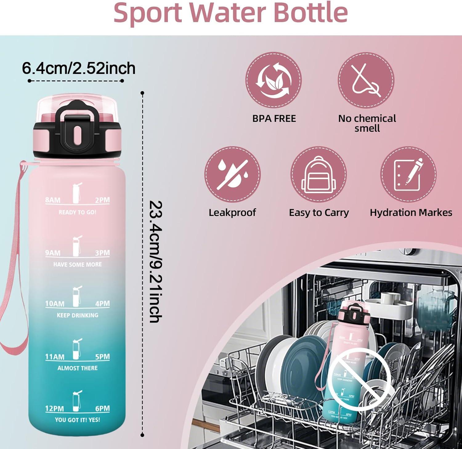 image:imageHoneyHolly Gourde 1L Rutilisable Gourde Sport Marqueur Horaire Bouteille Eau tanche Portable Water Bottle pour Salle de Sport Vlo Bureau Extrieur coleRose Cyan 500ml