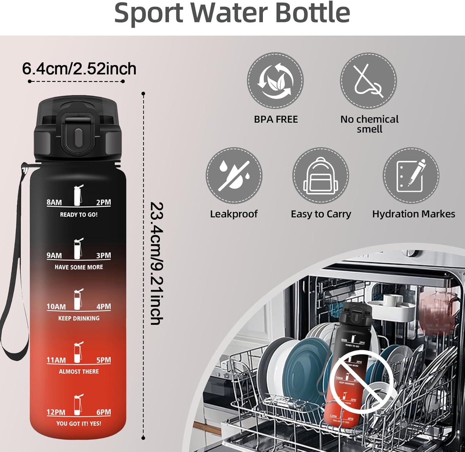 image:imageHoneyHolly Gourde 1L Rutilisable Gourde Sport Marqueur Horaire Bouteille Eau tanche Portable Water Bottle pour Salle de Sport Vlo Bureau Extrieur coleNoir Rouge 500ml