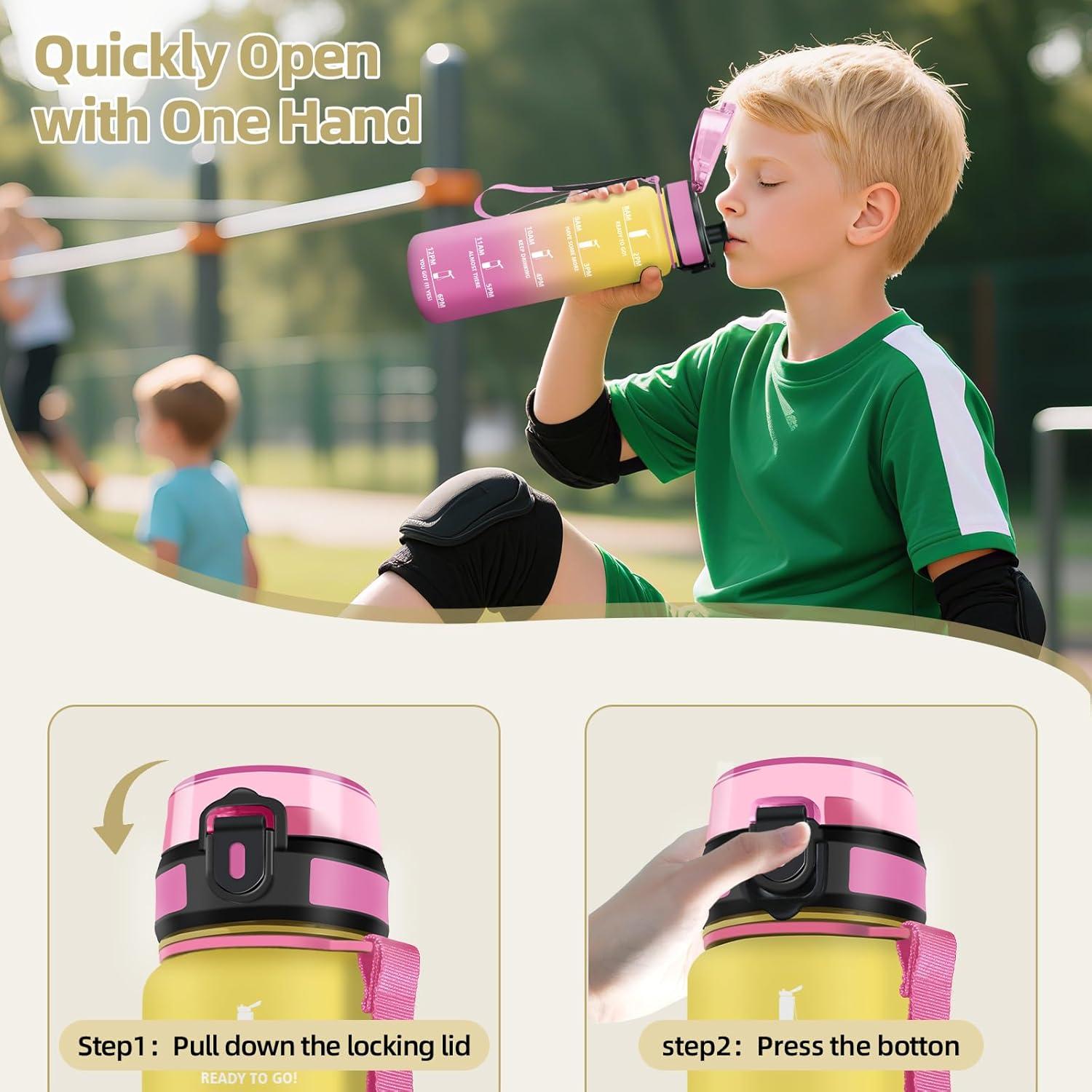 image:imageHoneyHolly Gourde 1L Rutilisable Gourde Sport Marqueur Horaire Bouteille Eau tanche Portable Water Bottle pour Salle de Sport Vlo Bureau Extrieur coleVertical Round Bar Open Button500ml