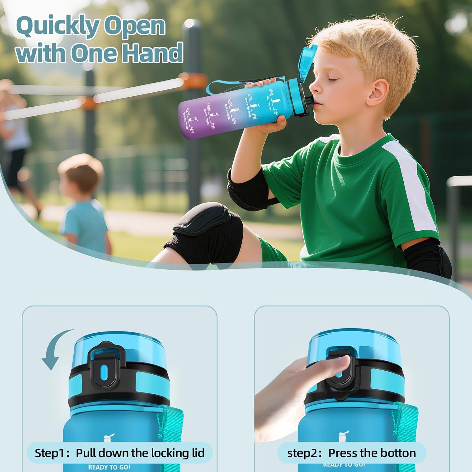 image:imageHoneyHolly Gourde 1L Rutilisable Gourde Sport Marqueur Horaire Bouteille Eau tanche Portable Water Bottle pour Salle de Sport Vlo Bureau Extrieur coleBleu Violet 500ml