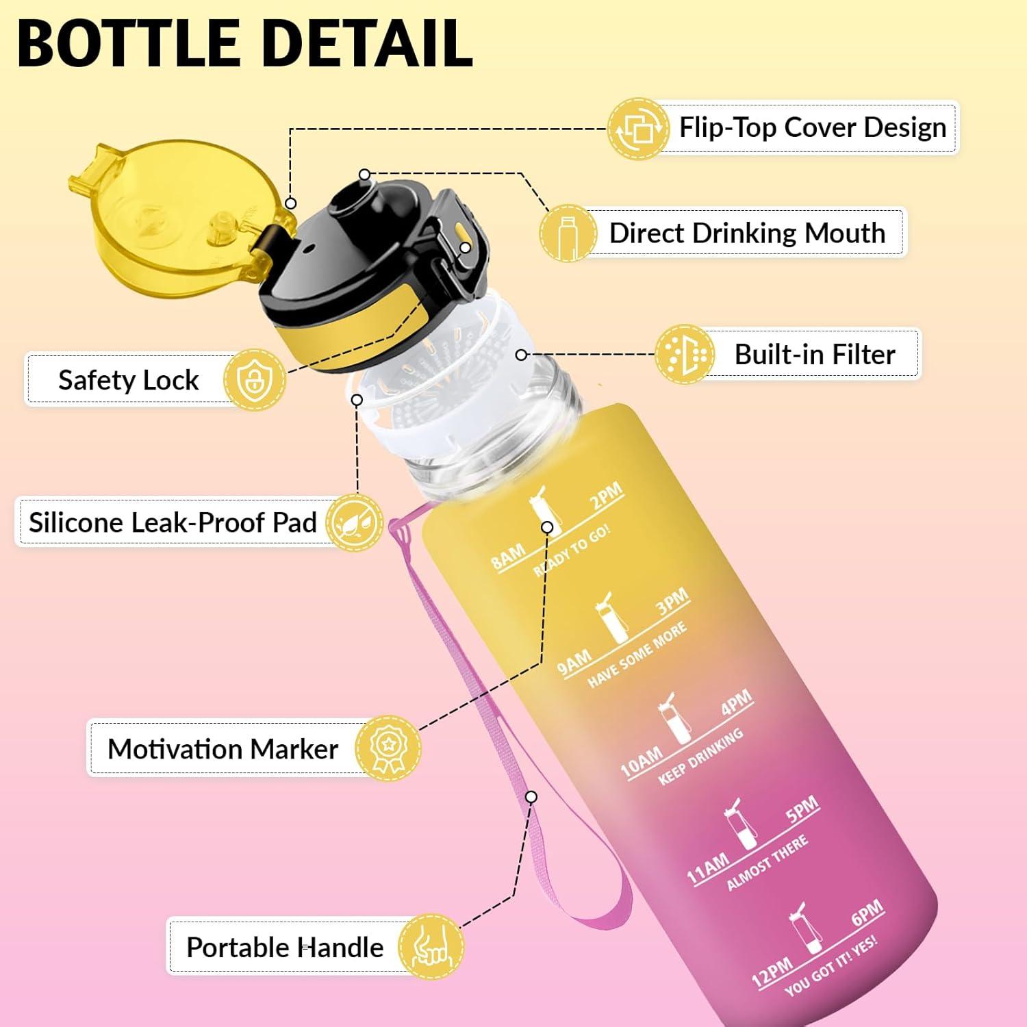 image:imageHoneyHolly Gourde 1L Rutilisable Gourde Sport Marqueur Horaire Bouteille Eau tanche Portable Water Bottle pour Salle de Sport Vlo Bureau Extrieur coleVertical Round Bar Open Button500ml