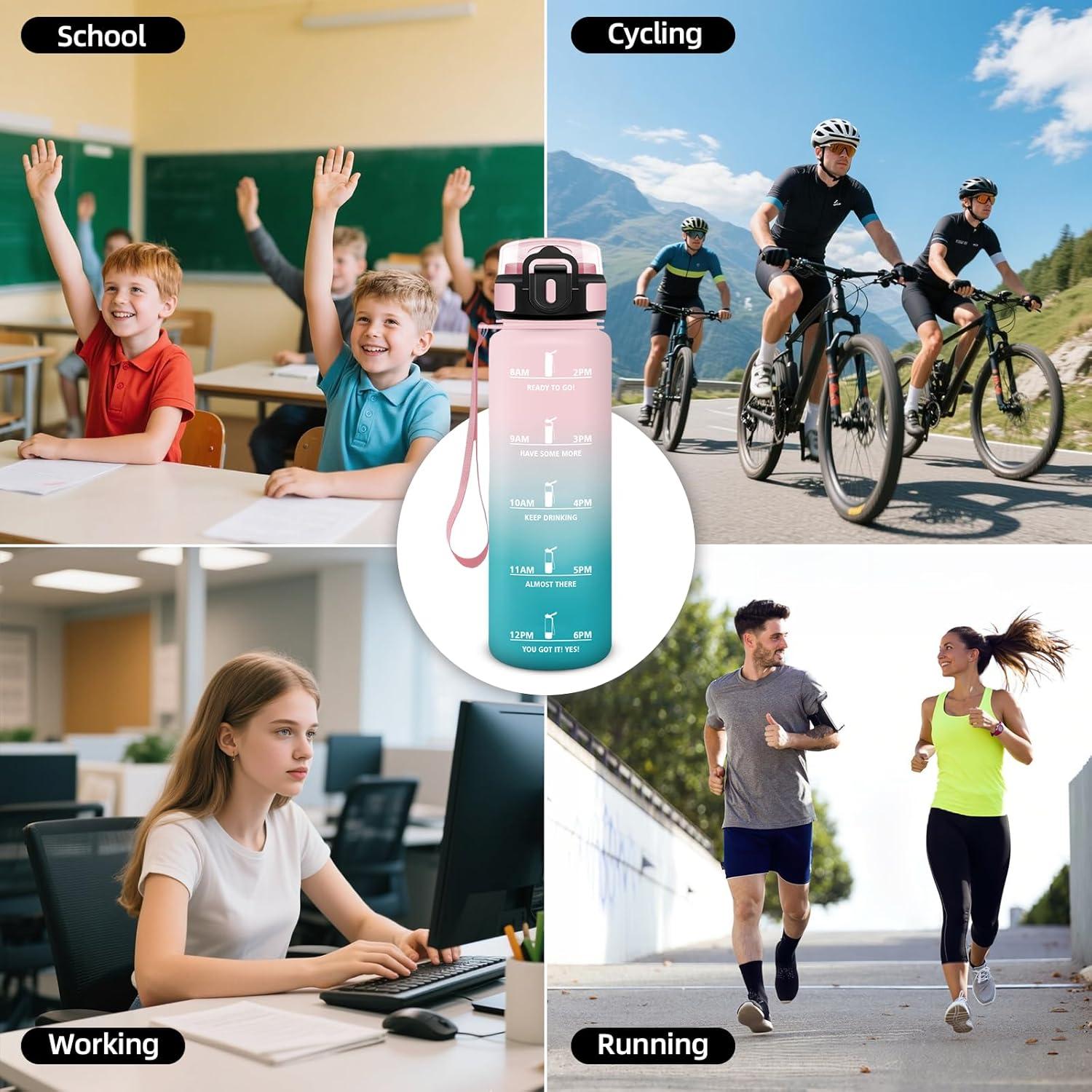 image:imageHoneyHolly Gourde 1L Rutilisable Gourde Sport Marqueur Horaire Bouteille Eau tanche Portable Water Bottle pour Salle de Sport Vlo Bureau Extrieur coleRose Cyan 500ml