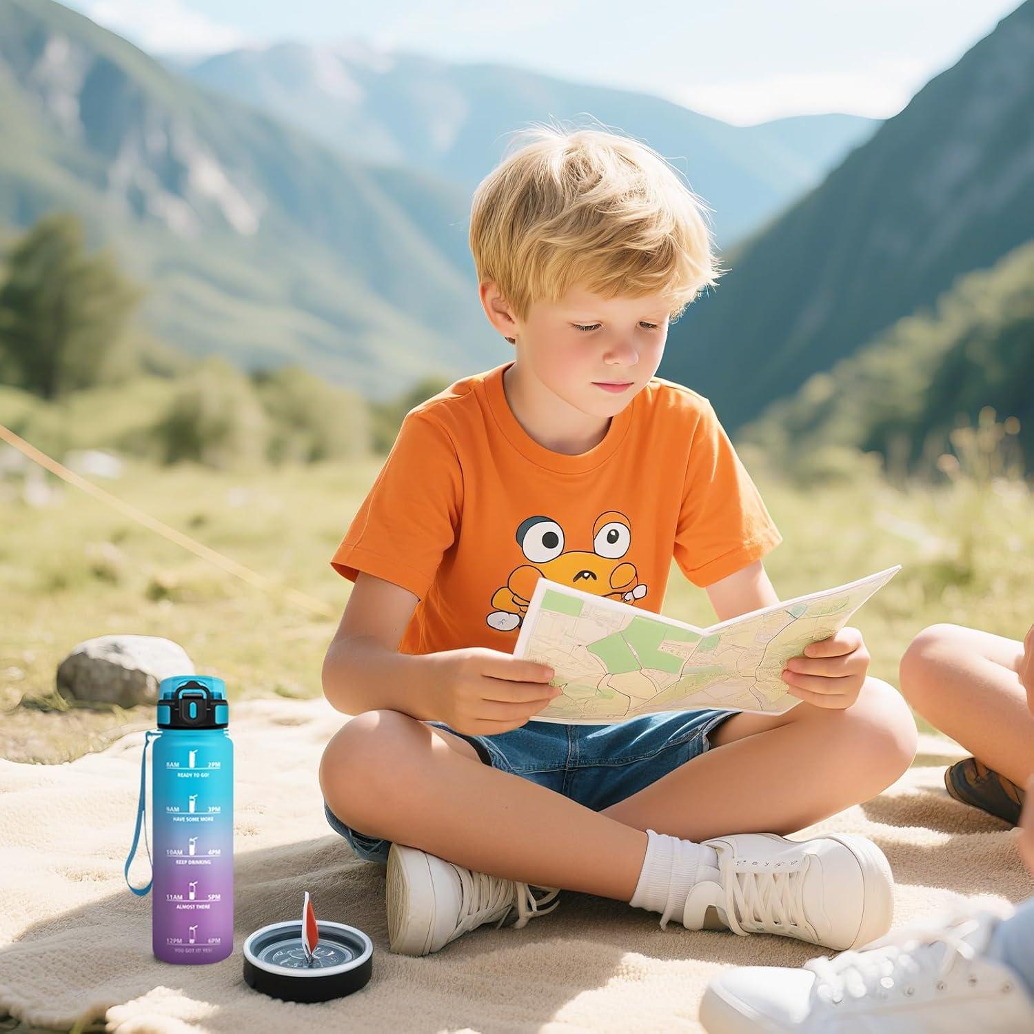 image:imageHoneyHolly Gourde 1L Rutilisable Gourde Sport Marqueur Horaire Bouteille Eau tanche Portable Water Bottle pour Salle de Sport Vlo Bureau Extrieur coleBleu Violet 500ml