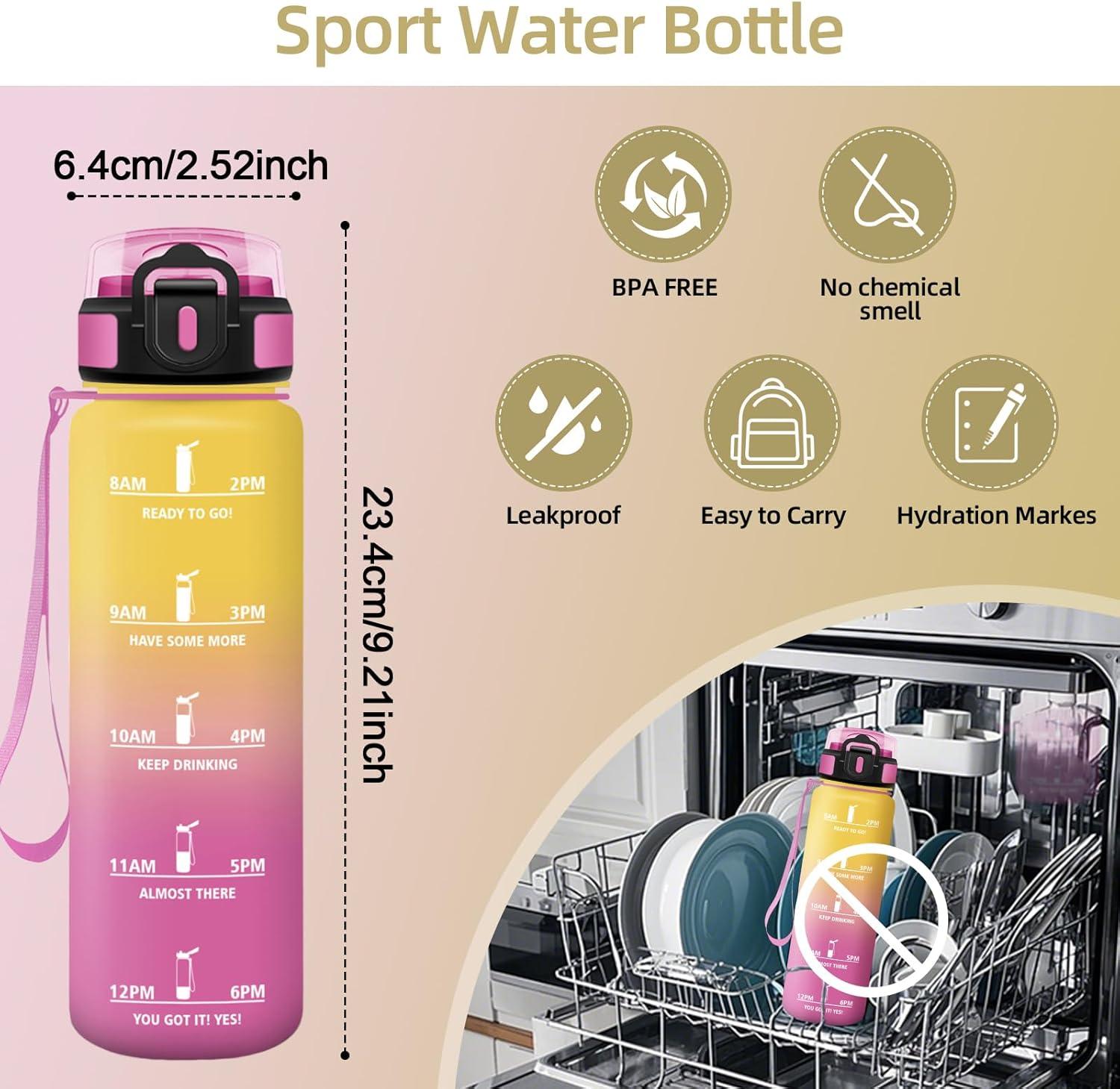 image:imageHoneyHolly Gourde 1L Rutilisable Gourde Sport Marqueur Horaire Bouteille Eau tanche Portable Water Bottle pour Salle de Sport Vlo Bureau Extrieur coleVertical Round Bar Open Button500ml