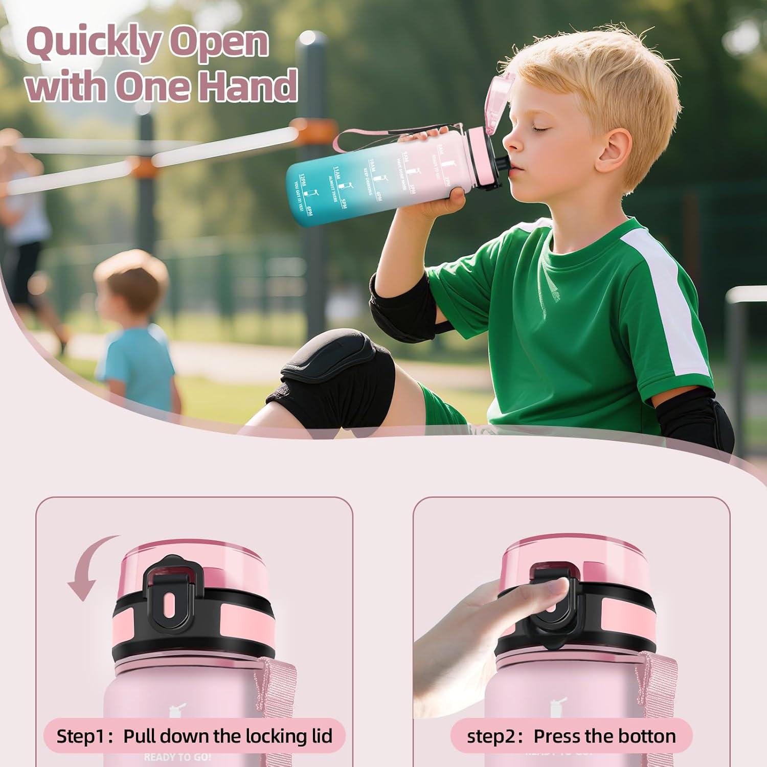 image:imageHoneyHolly Gourde 1L Rutilisable Gourde Sport Marqueur Horaire Bouteille Eau tanche Portable Water Bottle pour Salle de Sport Vlo Bureau Extrieur coleRose Cyan 500ml