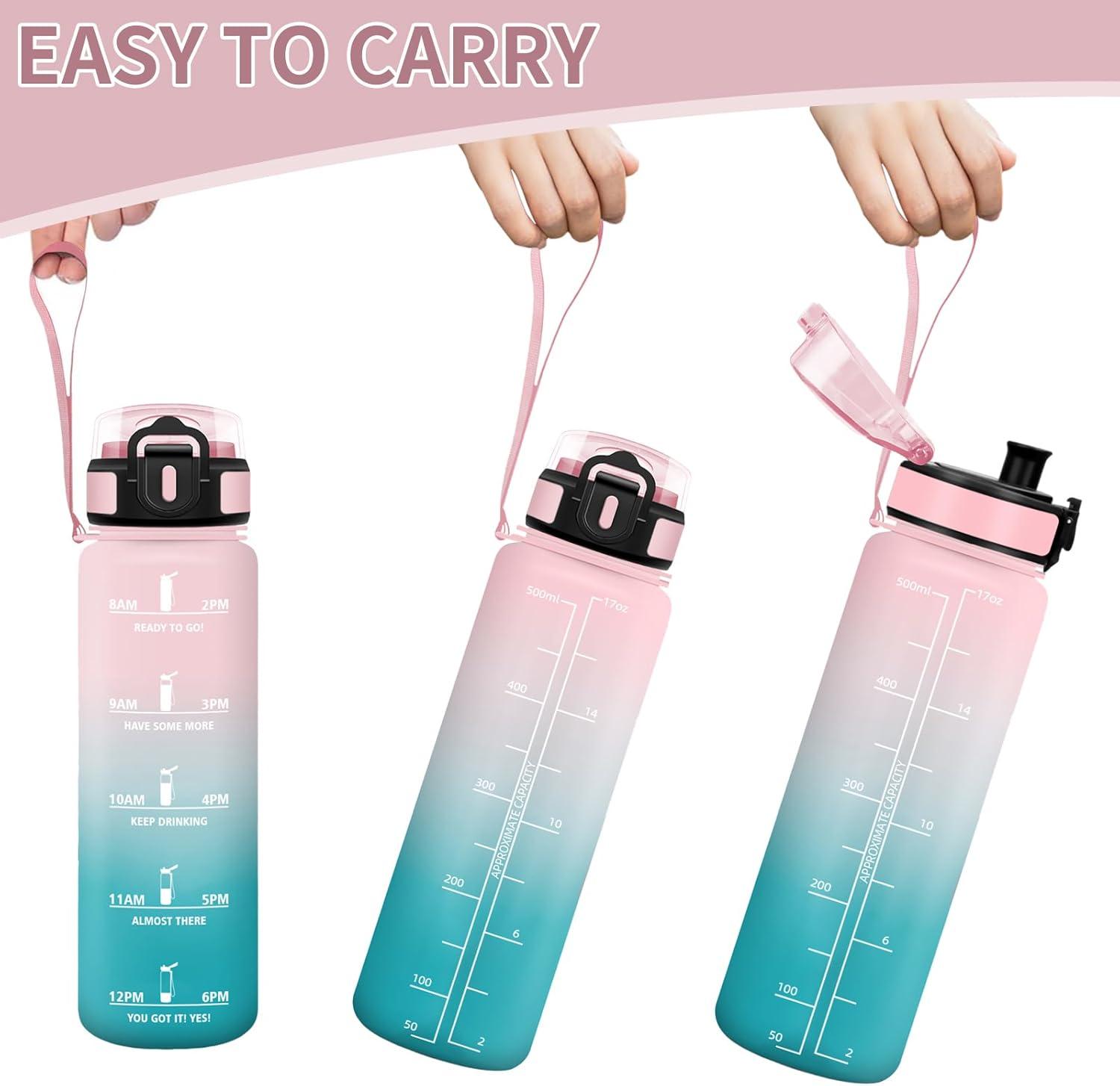 image:imageHoneyHolly Gourde 1L Rutilisable Gourde Sport Marqueur Horaire Bouteille Eau tanche Portable Water Bottle pour Salle de Sport Vlo Bureau Extrieur coleRose Cyan 500ml