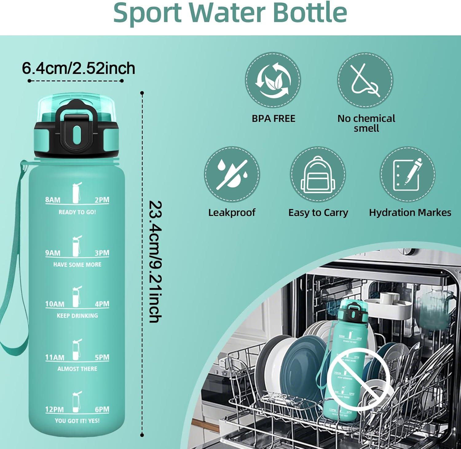 image:imageHoneyHolly Gourde 1L Rutilisable Gourde Sport Marqueur Horaire Bouteille Eau tanche Portable Water Bottle pour Salle de Sport Vlo Bureau Extrieur coleBleu Vert 500ml