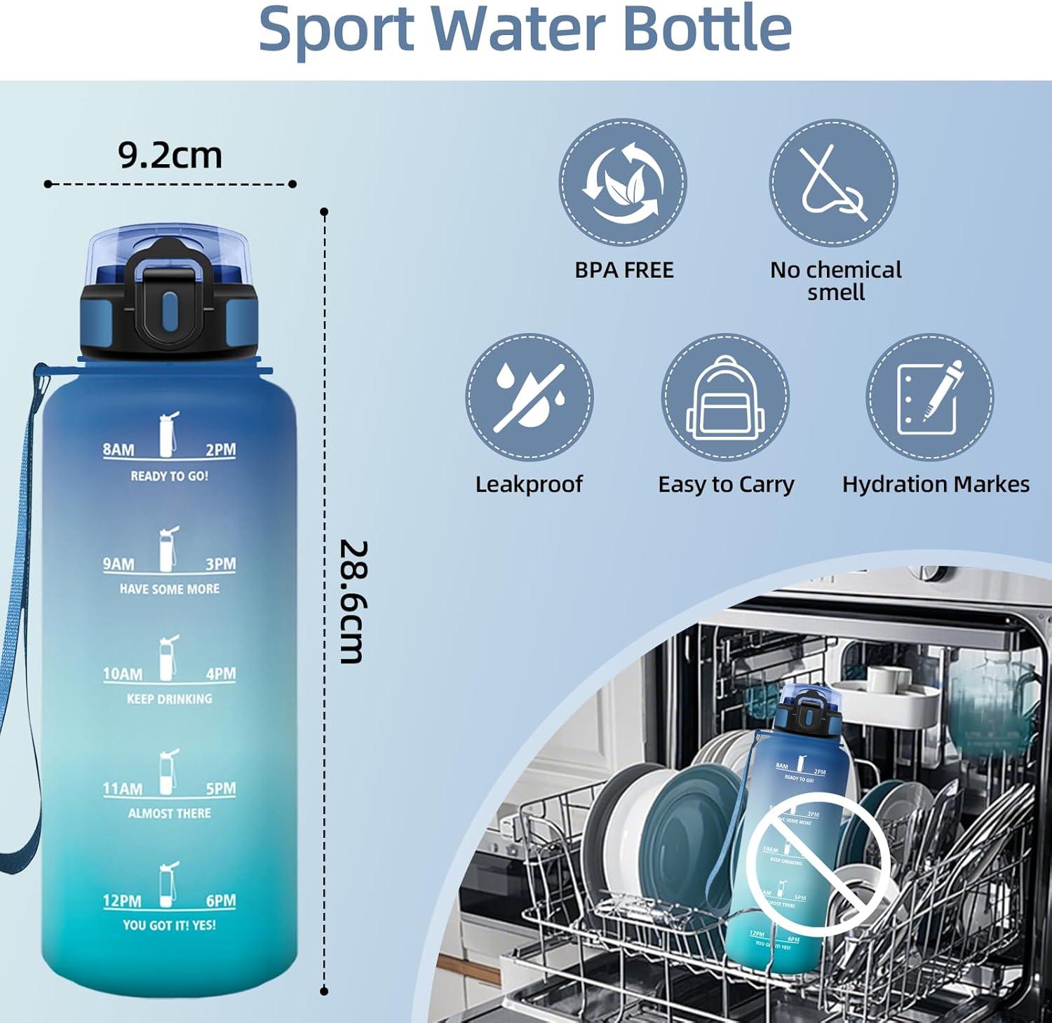 image:imageHoneyHolly Gourde 1L Rutilisable Gourde Sport Marqueur Horaire Bouteille Eau tanche Portable Water Bottle pour Salle de Sport Vlo Bureau Extrieur coleBleu Vert 1500ml