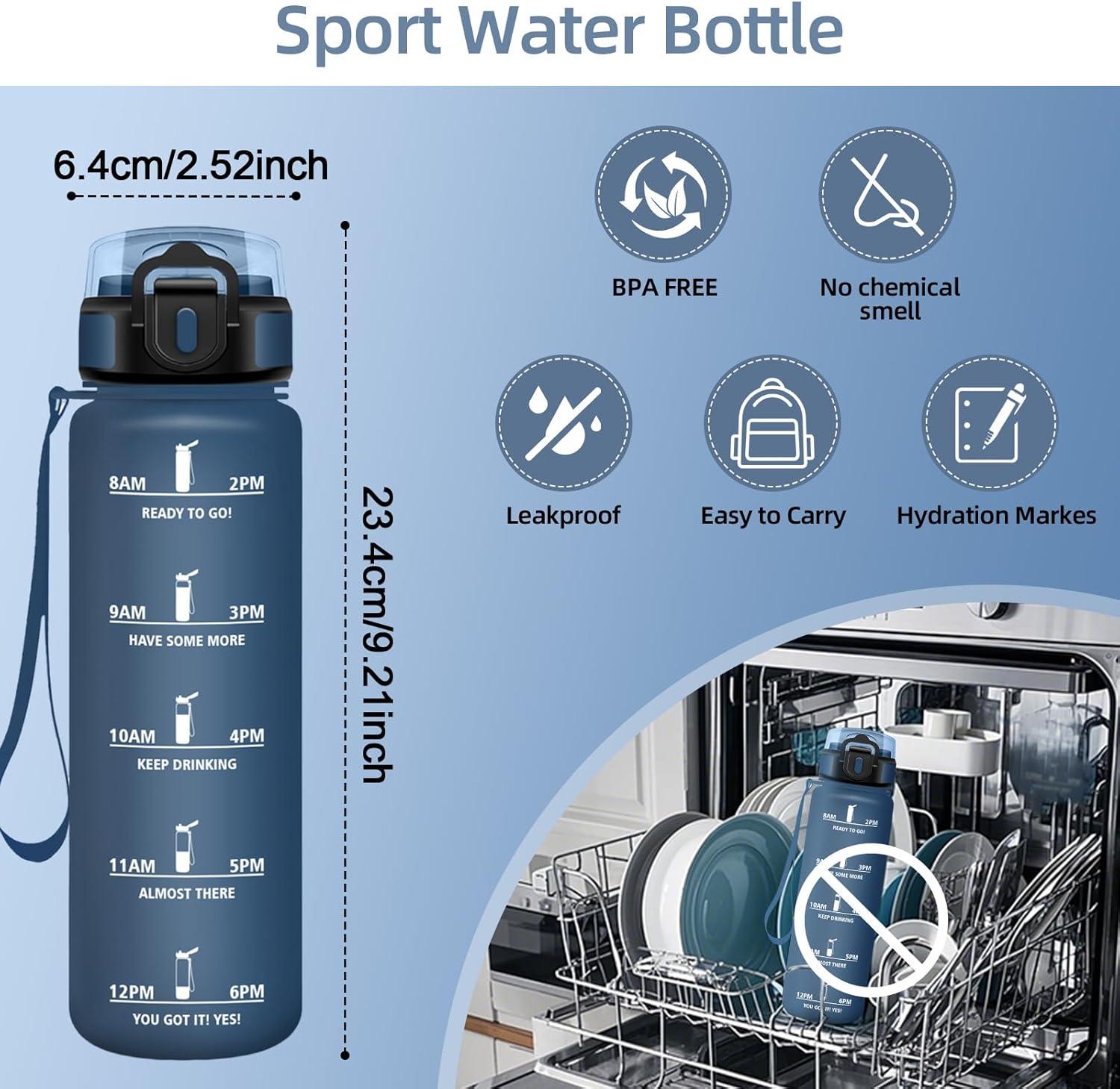 image:imageHoneyHolly Gourde 1L Rutilisable Gourde Sport Marqueur Horaire Bouteille Eau tanche Portable Water Bottle pour Salle de Sport Vlo Bureau Extrieur coleBleu Marine 500ml