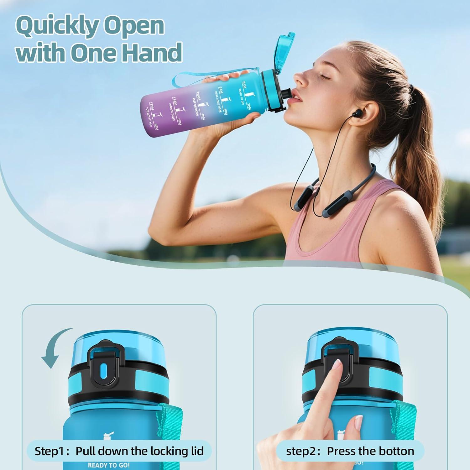 image:imageHoneyHolly Gourde 1L Rutilisable Gourde Sport Marqueur Horaire Bouteille Eau tanche Portable Water Bottle pour Salle de Sport Vlo Bureau Extrieur coleBleu Violet 1000ml