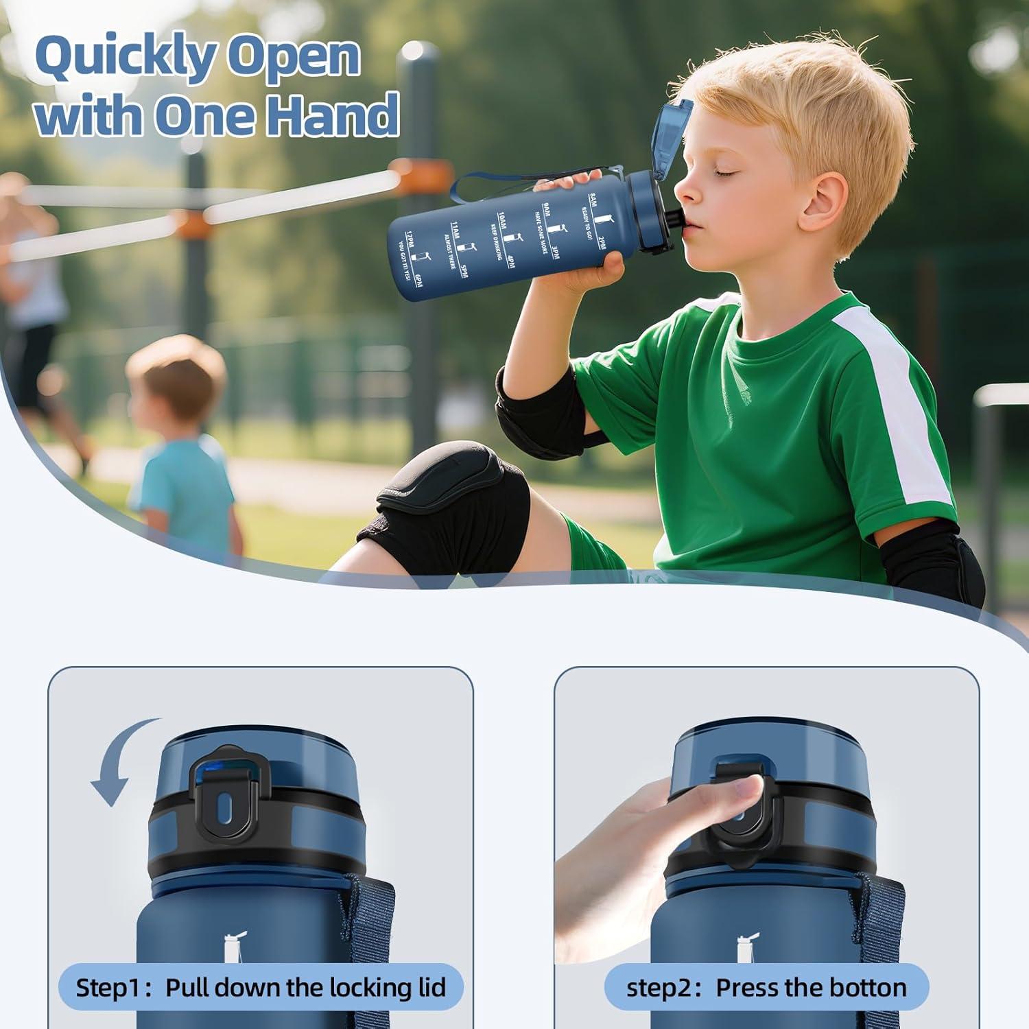 image:imageHoneyHolly Gourde 1L Rutilisable Gourde Sport Marqueur Horaire Bouteille Eau tanche Portable Water Bottle pour Salle de Sport Vlo Bureau Extrieur coleBleu Marine 500ml