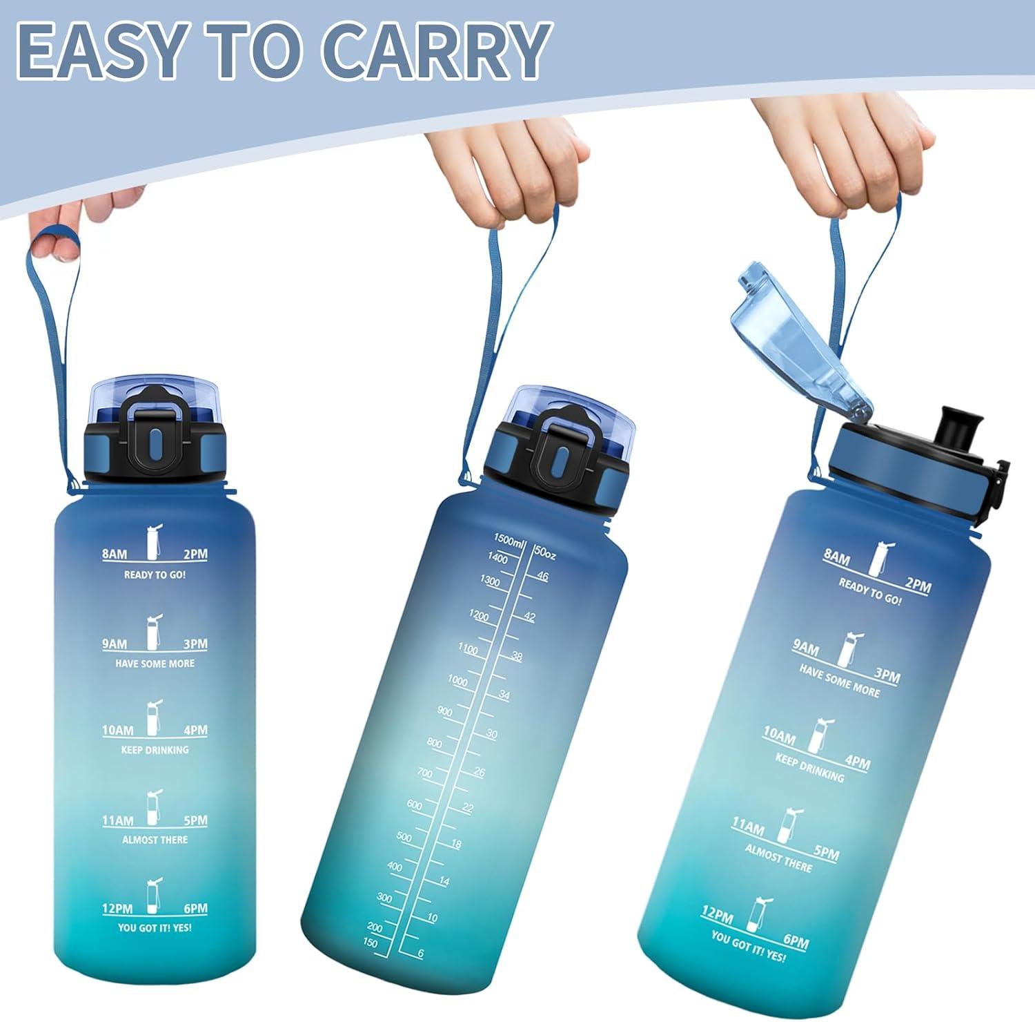 image:imageHoneyHolly Gourde 1L Rutilisable Gourde Sport Marqueur Horaire Bouteille Eau tanche Portable Water Bottle pour Salle de Sport Vlo Bureau Extrieur coleBleu Vert 1500ml