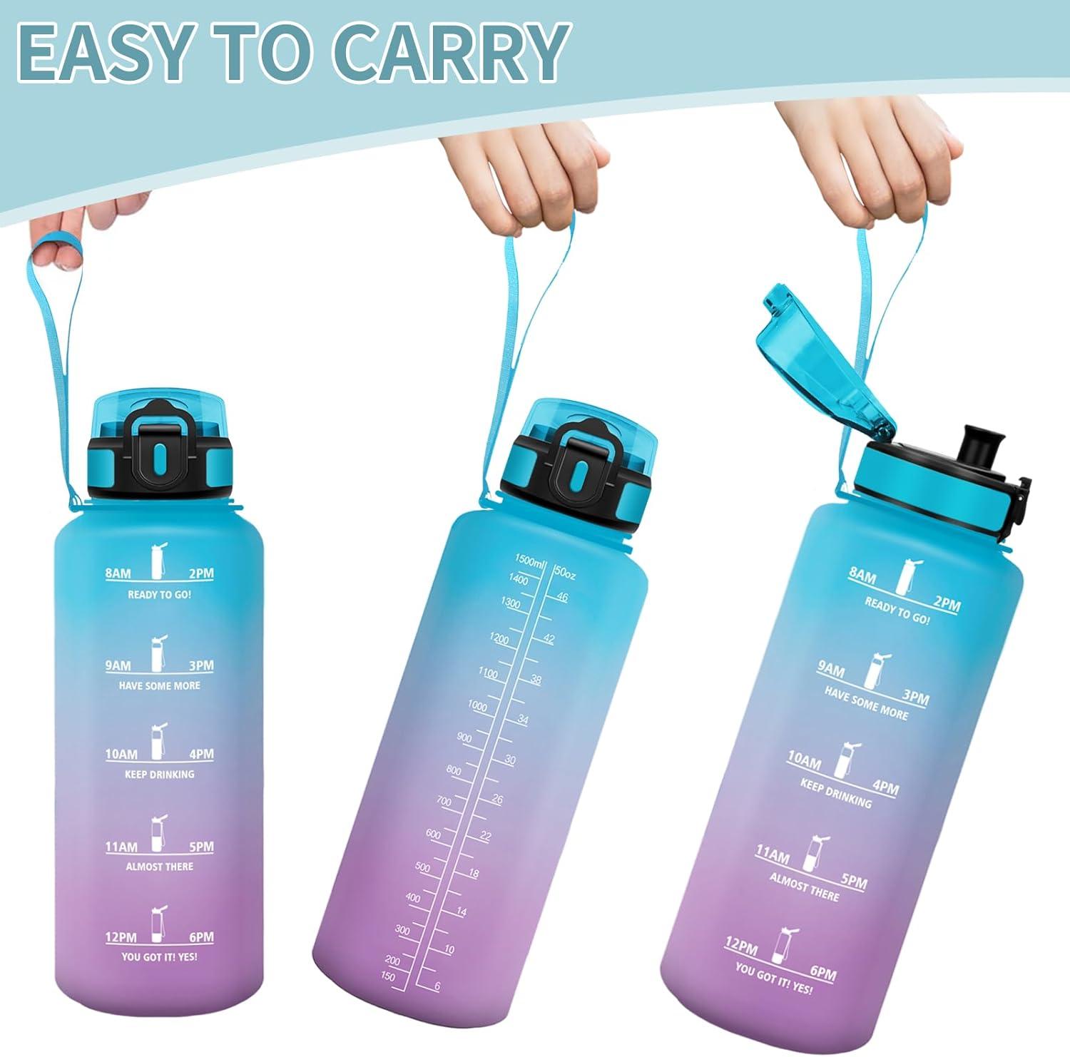 image:imageHoneyHolly Gourde 1L Rutilisable Gourde Sport Marqueur Horaire Bouteille Eau tanche Portable Water Bottle pour Salle de Sport Vlo Bureau Extrieur coleBleu Violet 1500ml