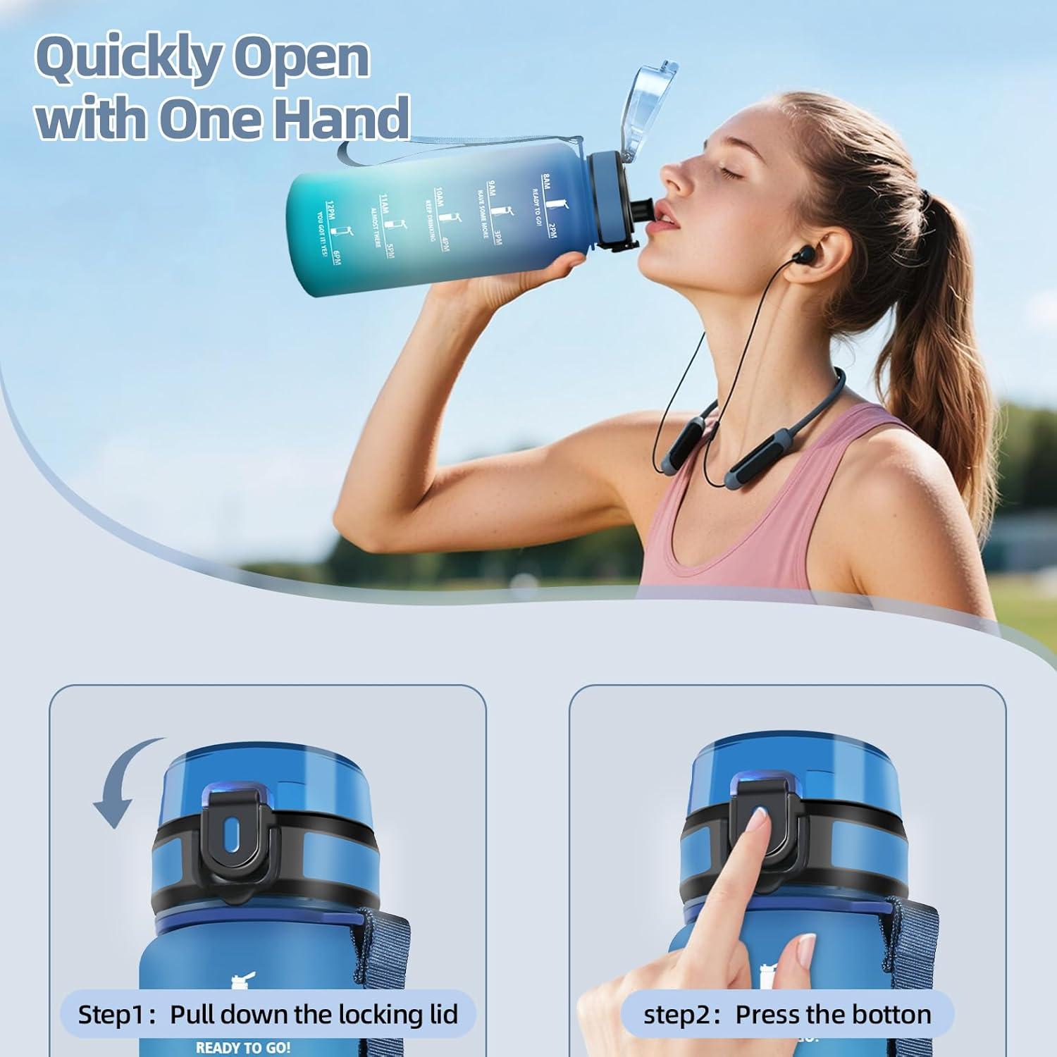 image:imageHoneyHolly Gourde 1L Rutilisable Gourde Sport Marqueur Horaire Bouteille Eau tanche Portable Water Bottle pour Salle de Sport Vlo Bureau Extrieur coleBleu Vert 1500ml